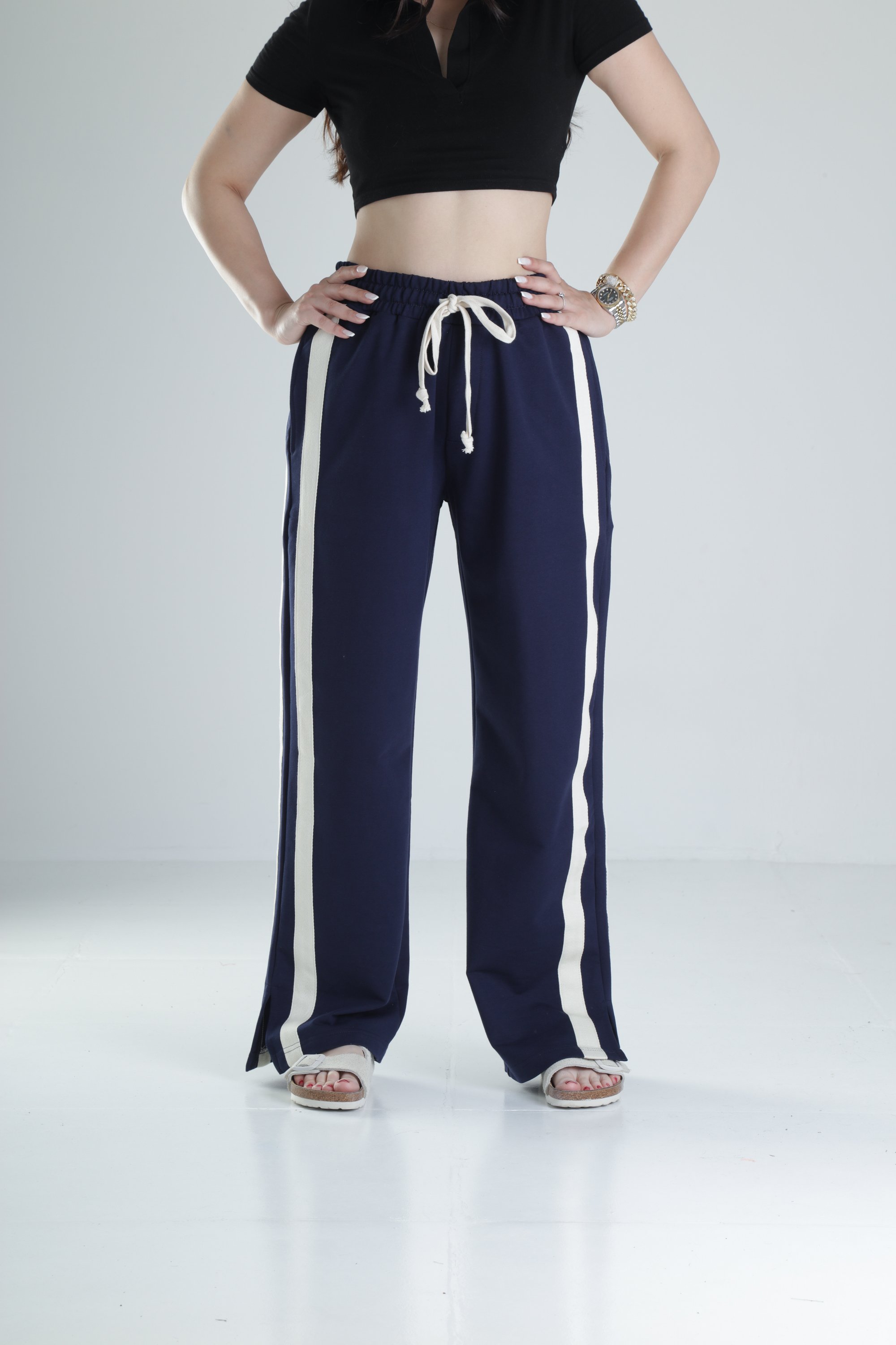 Yan Şerit Detaylı Lacivert Oversize Eşofman