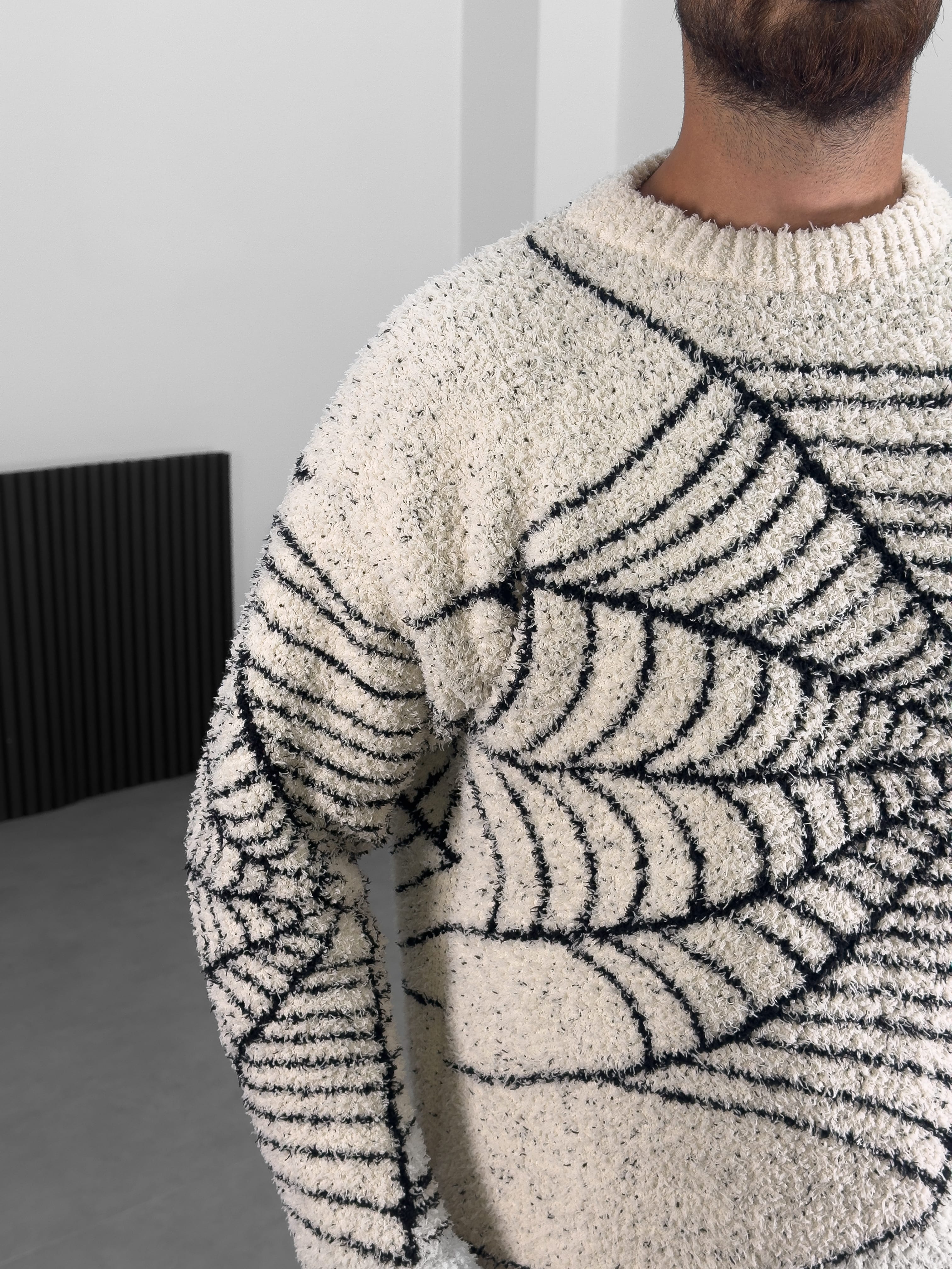 Örümcek Ağı Detaylı Erkek Peluş Sweatshirt