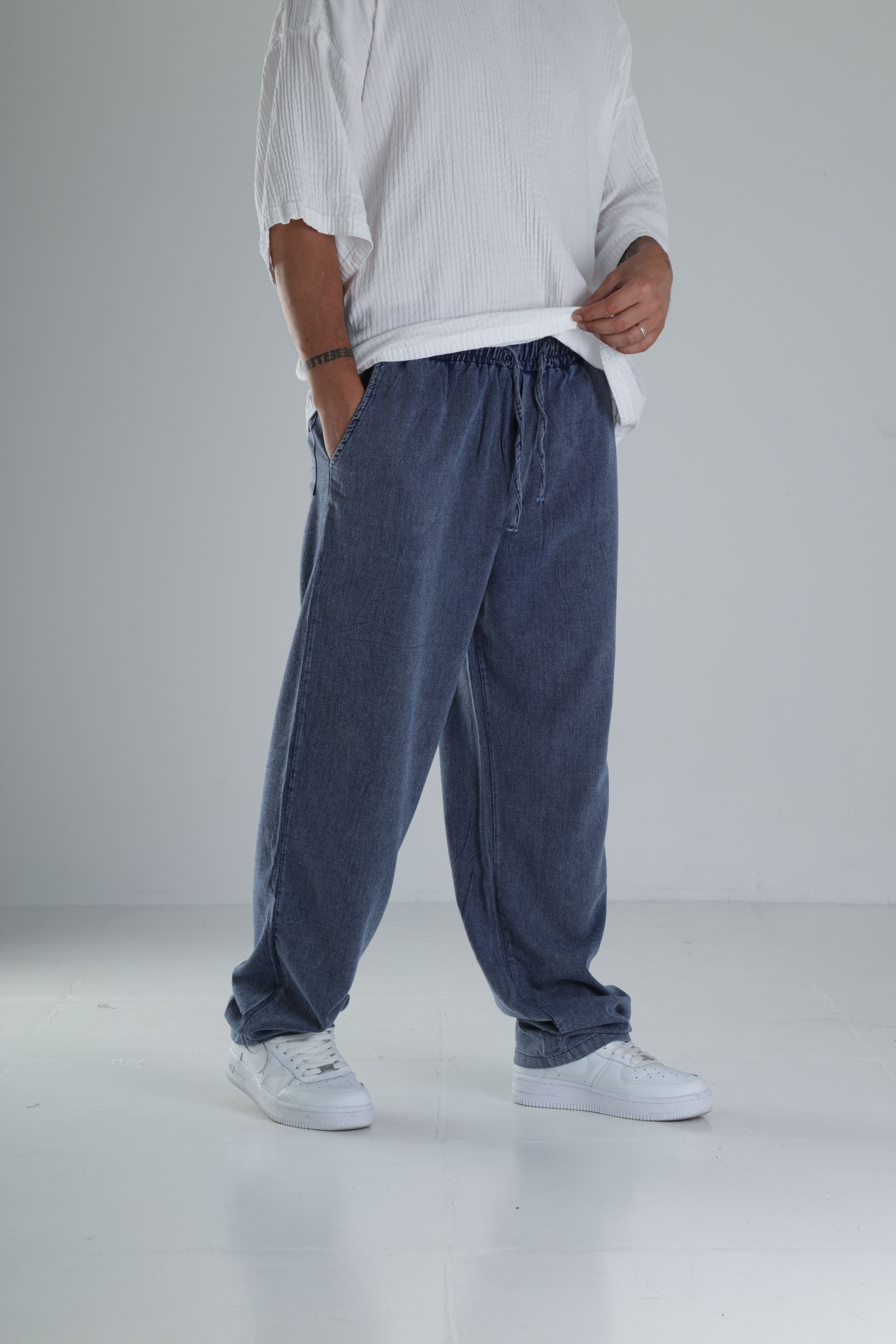 Yazlık Mavi Kot Kumaş Baggy Pantolon