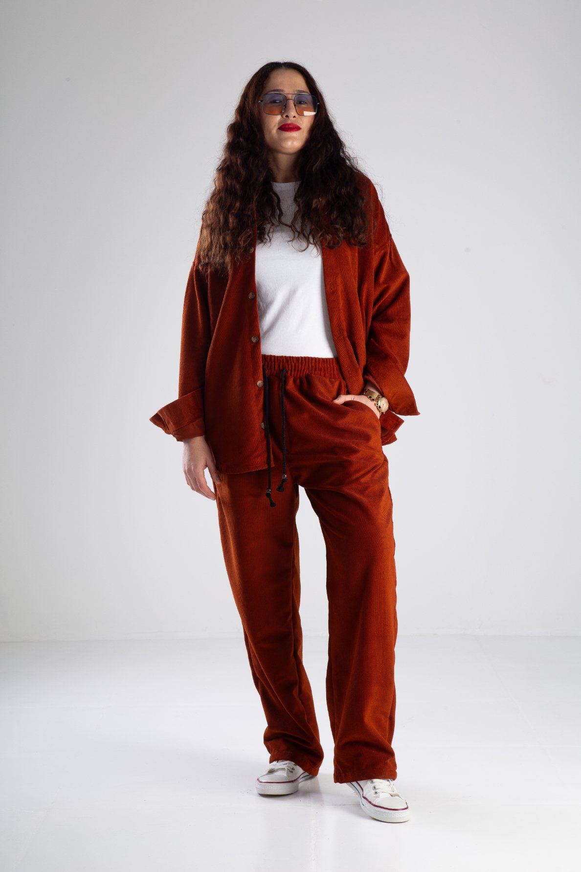 Kadife Bordo Oversize Takım