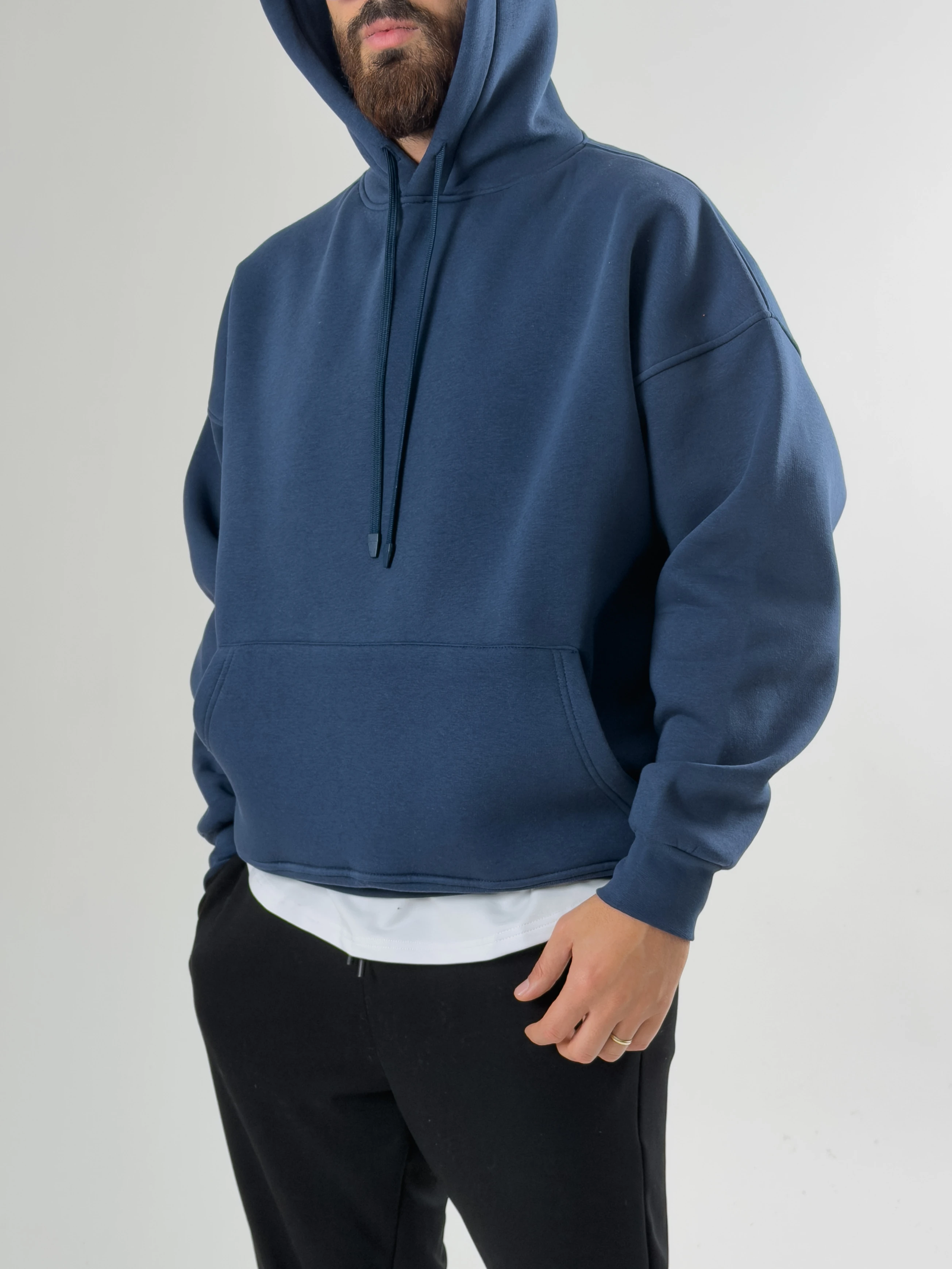 Erkek Şardonlu İndigo Hoodie COC2605