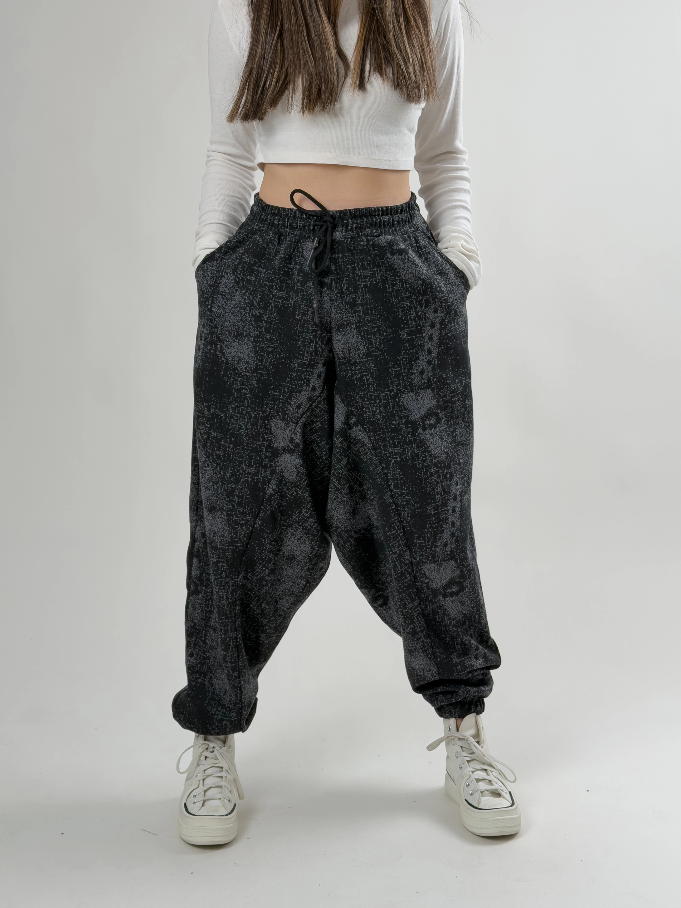 Kadın Siyah Desenli Spor Şalvar COC2623