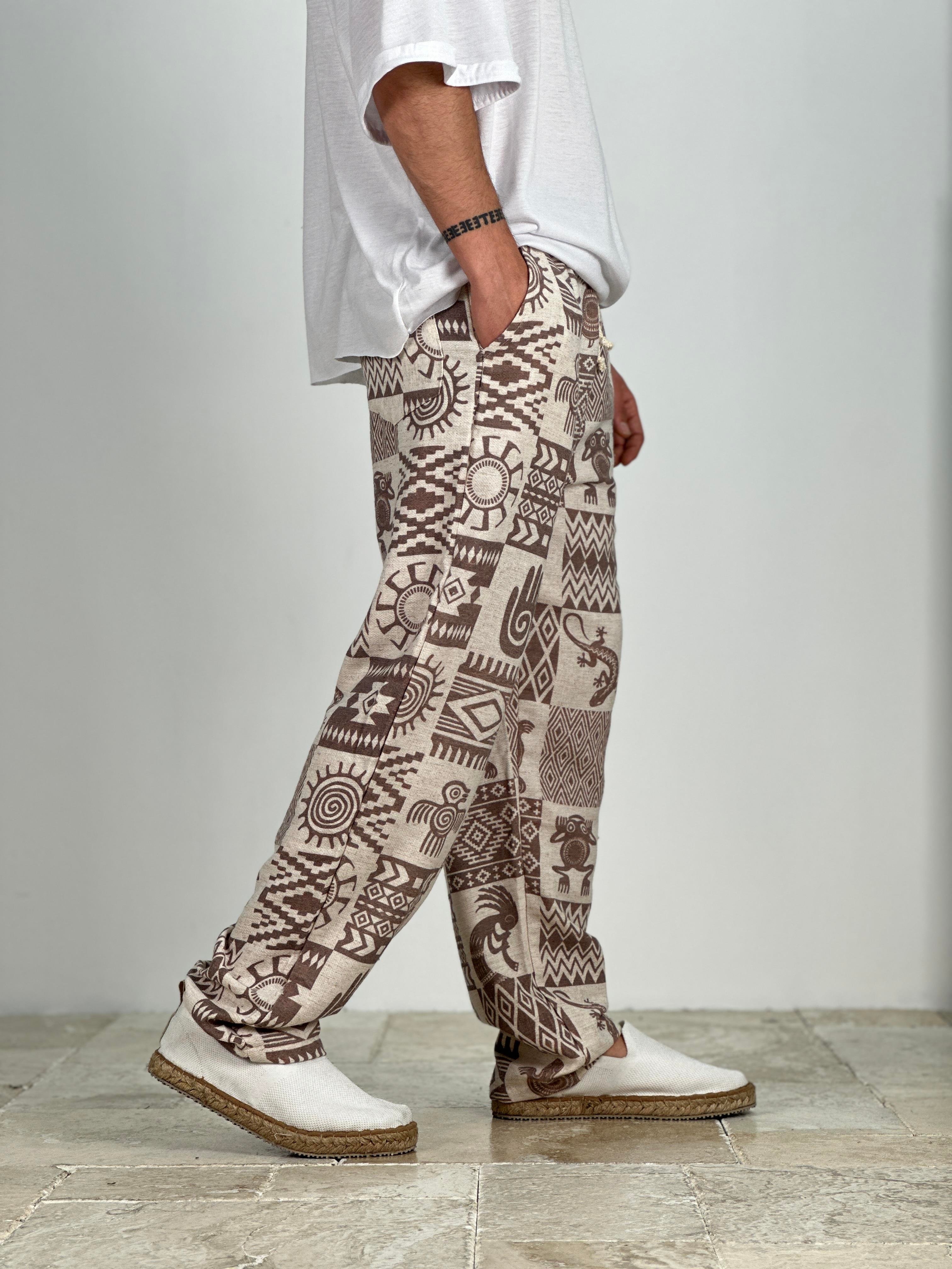 Cocopelli Desenli Keten Pantolon