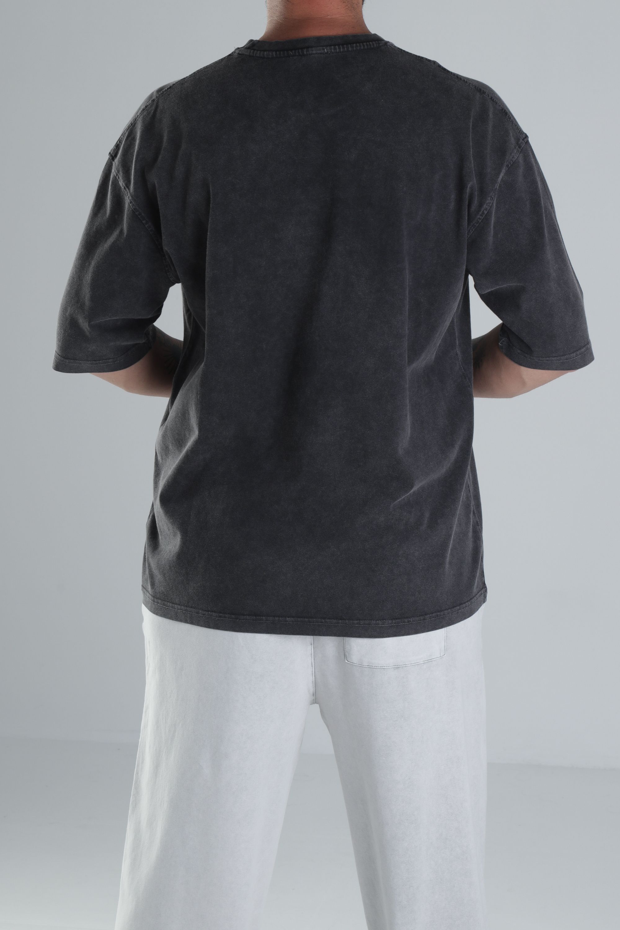 Yıkamalı Antrasit Oversize T-Shirt