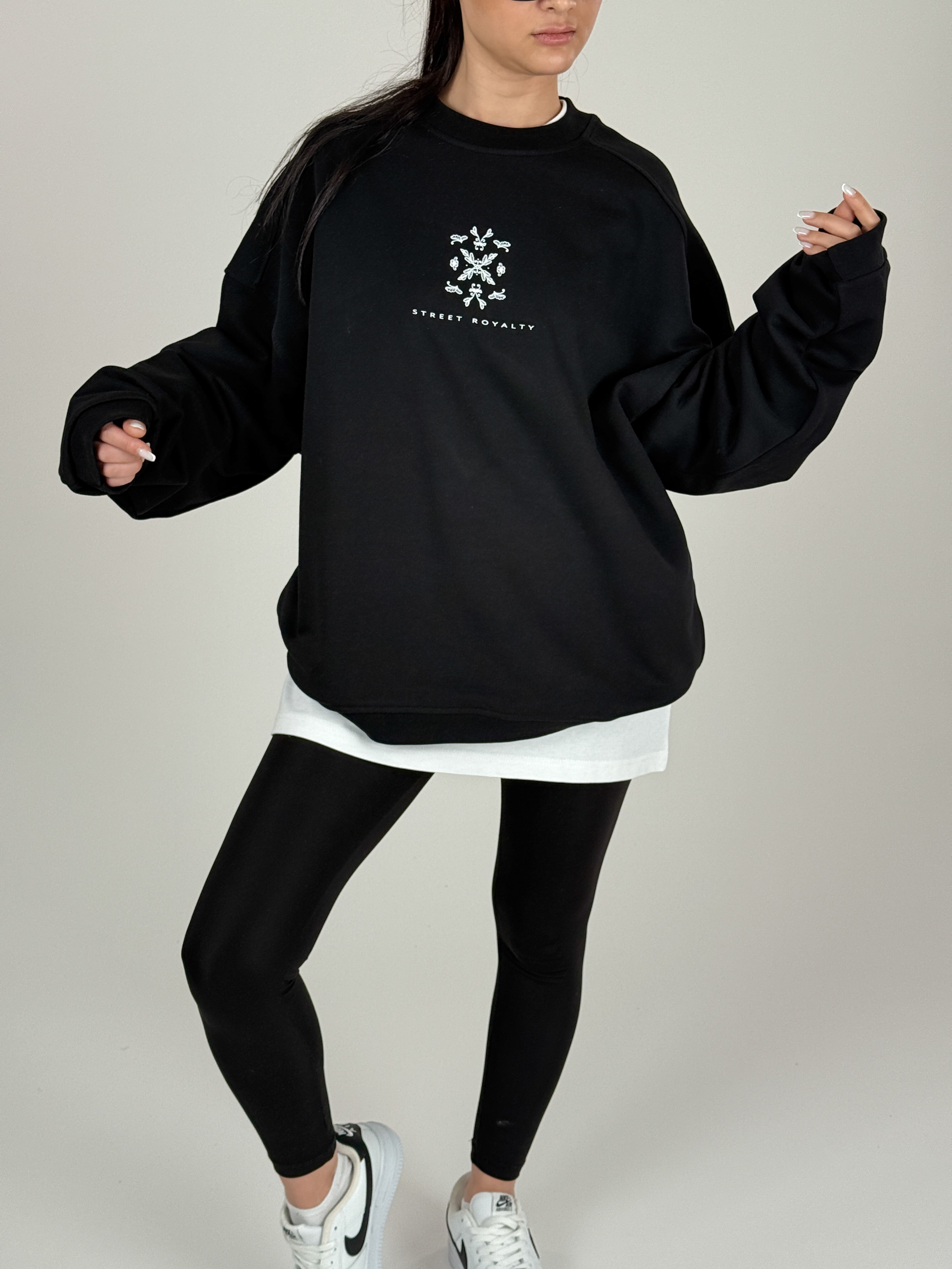 Etnik Desenli Siyah Kadın Sweatshirt