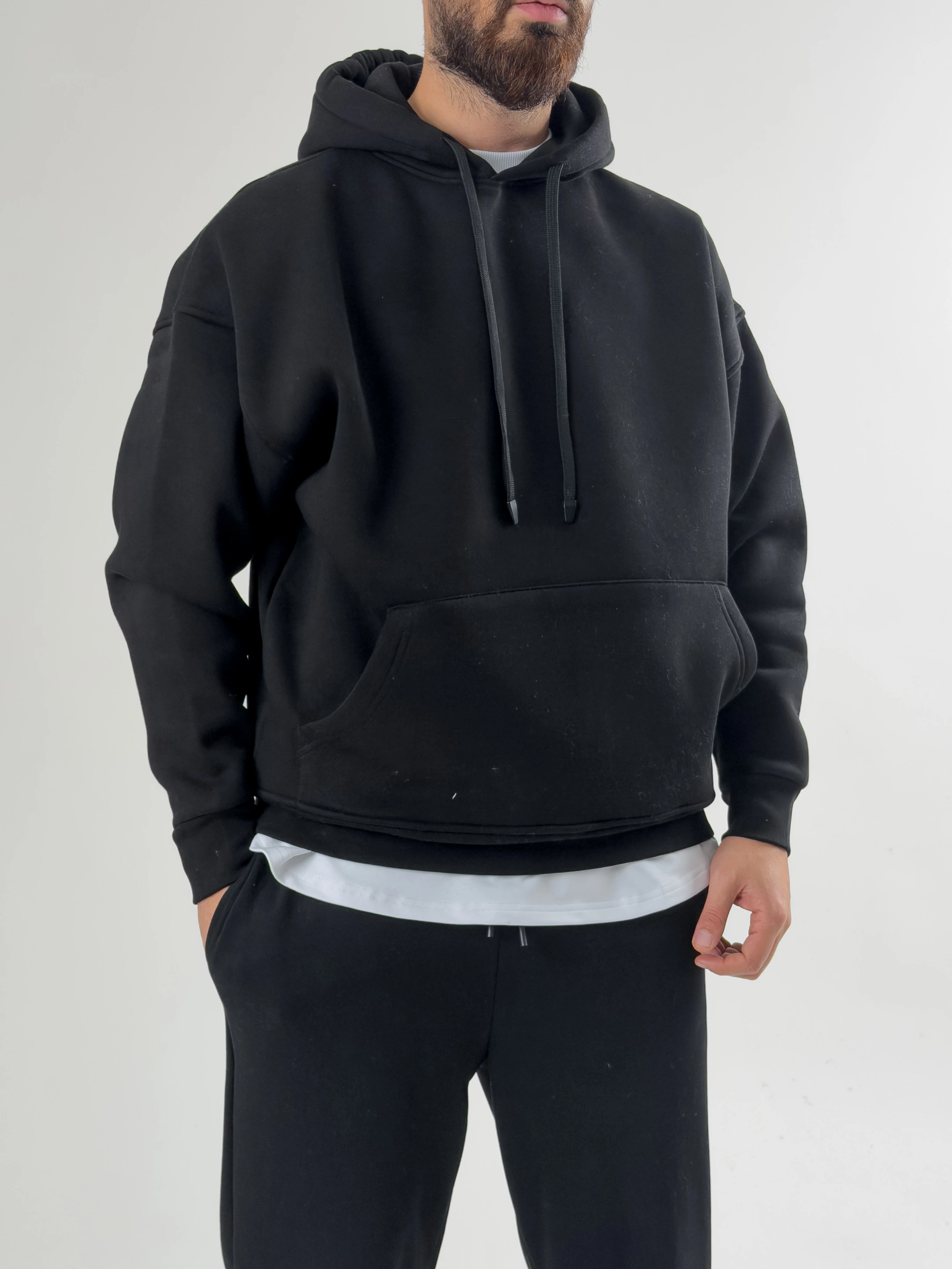 Erkek Şardonlu Siyah Hoodie COC2606