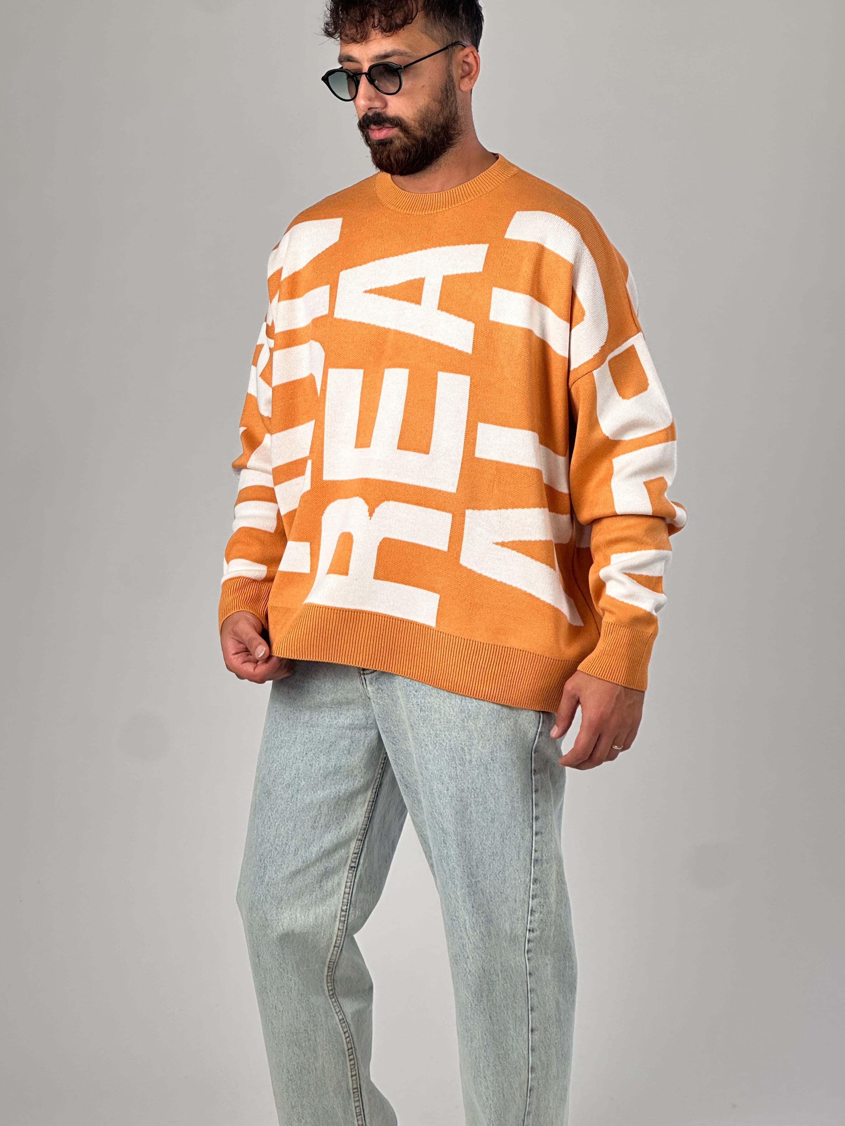 Bold Print Oversize Turuncu Erkek Sweat