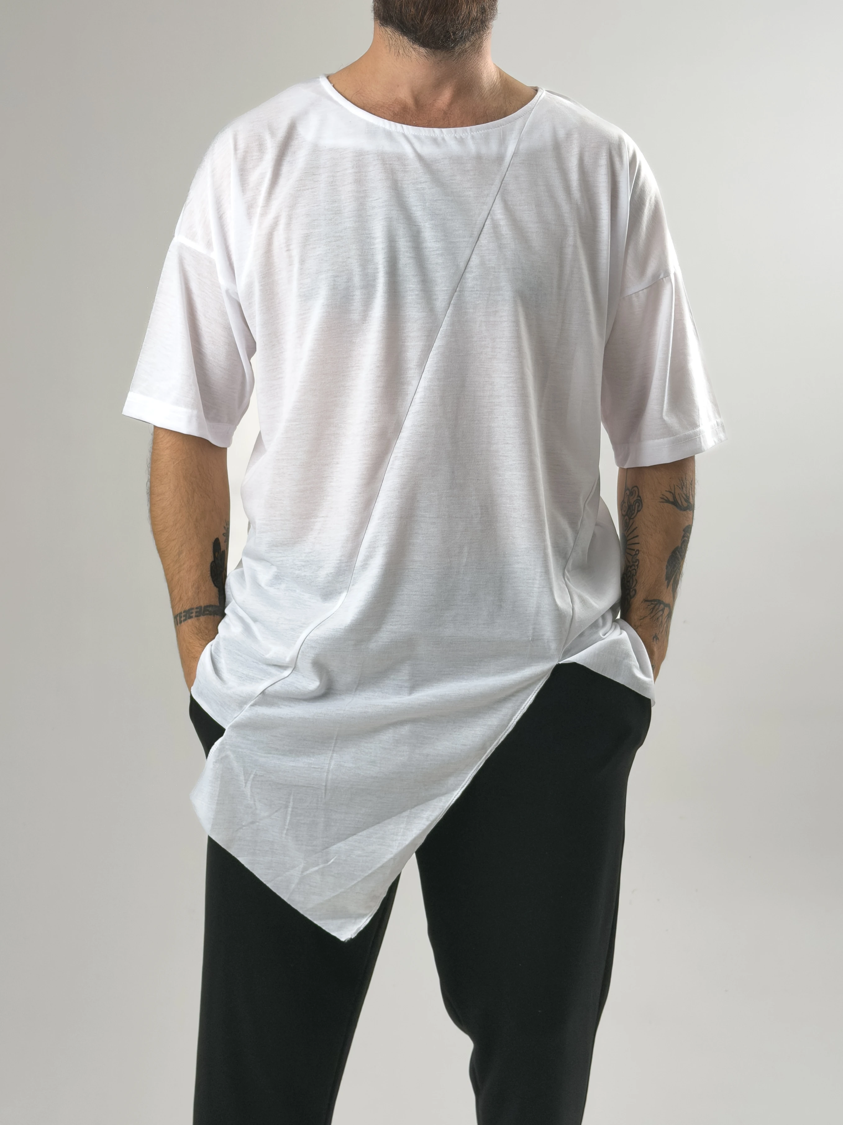 Asimetrik Erkek Beyaz T-Shirt COC2581