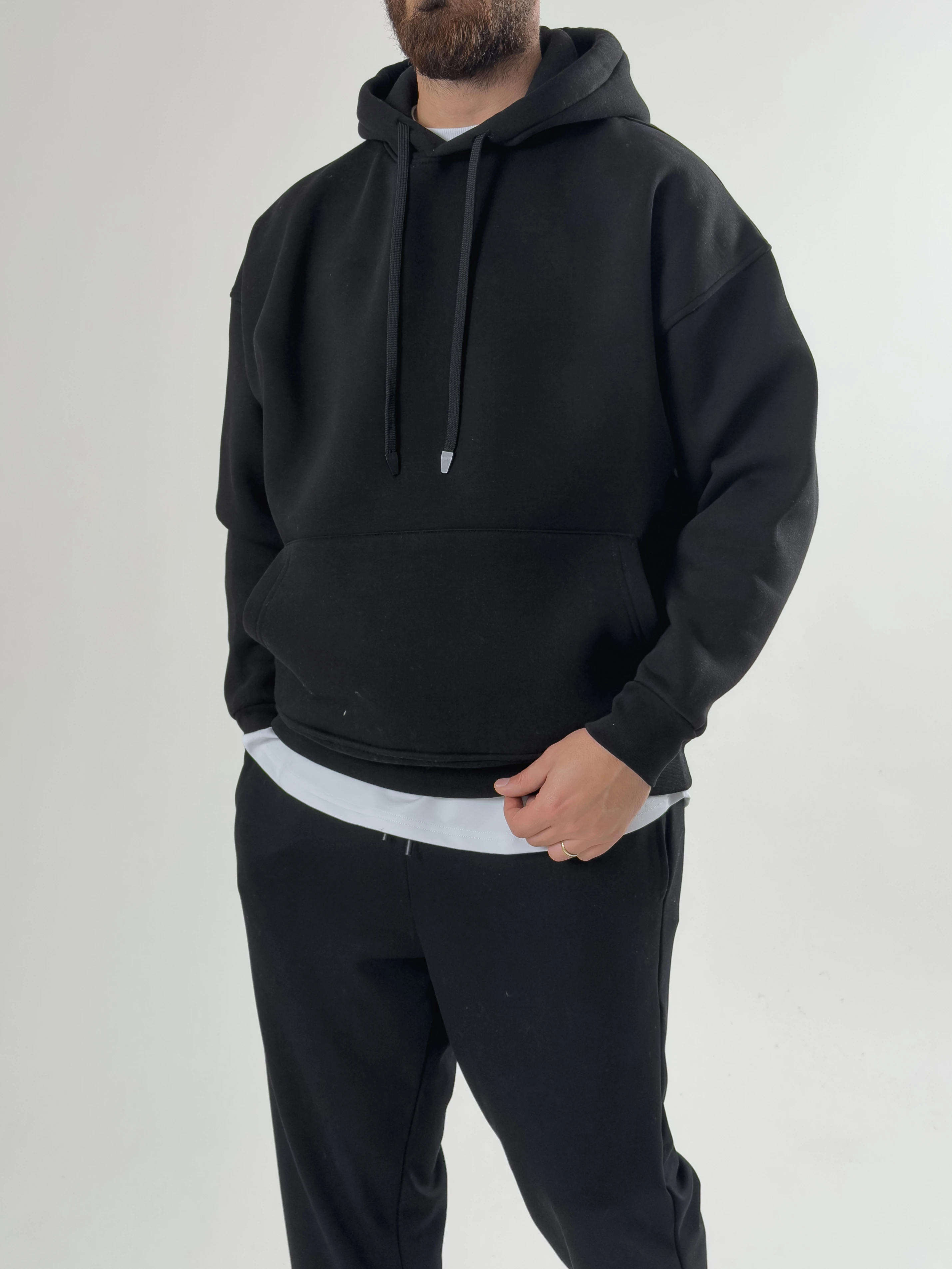 Erkek Şardonlu Siyah Hoodie COC2606