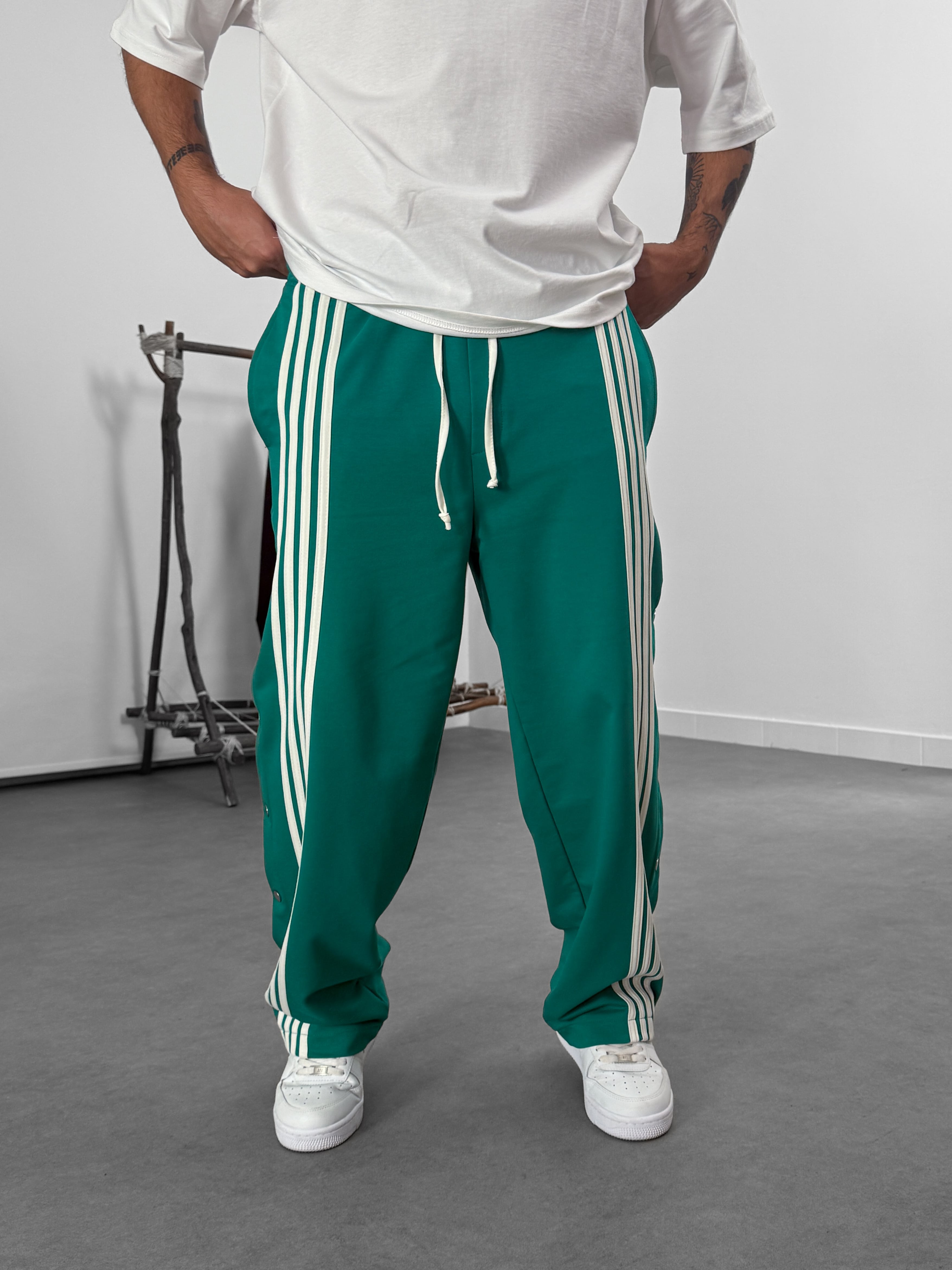 Şeritli Yeşil Erkek Baggy Pantolon