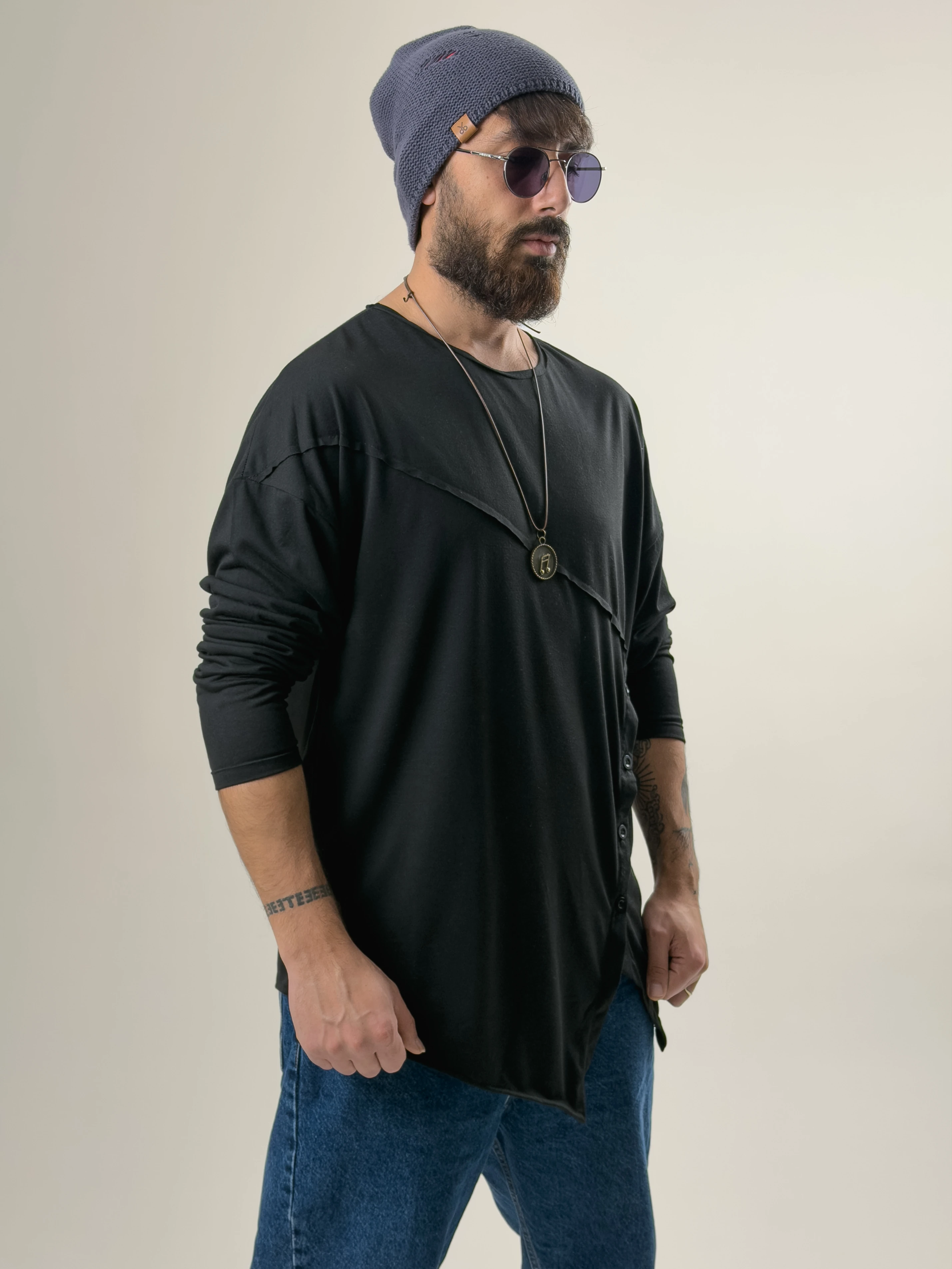 Tasarım Düğme Detaylı Siyah Erkek Sweat COC2634