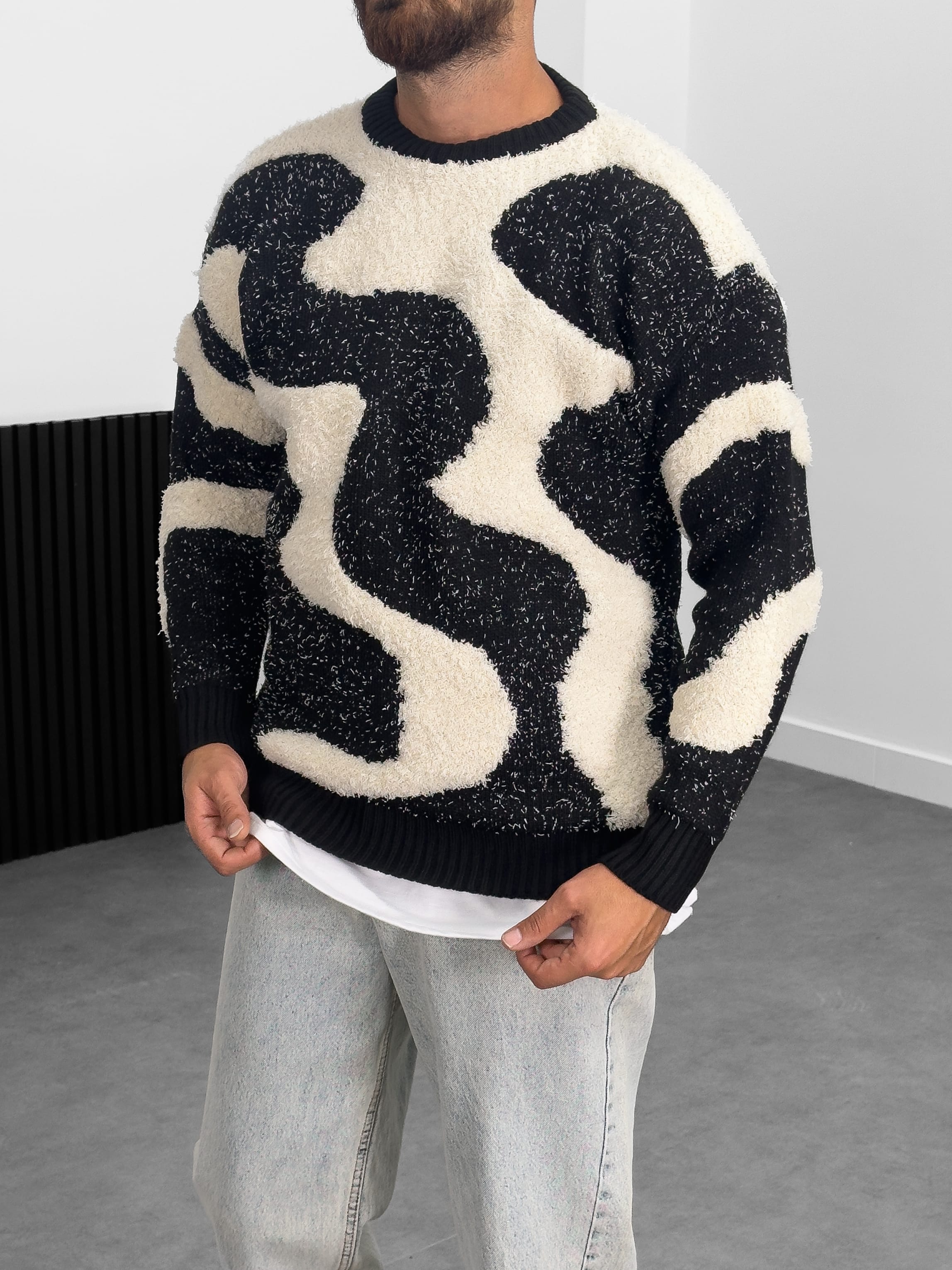 Dalga Desenli Peluş Sweatshirt