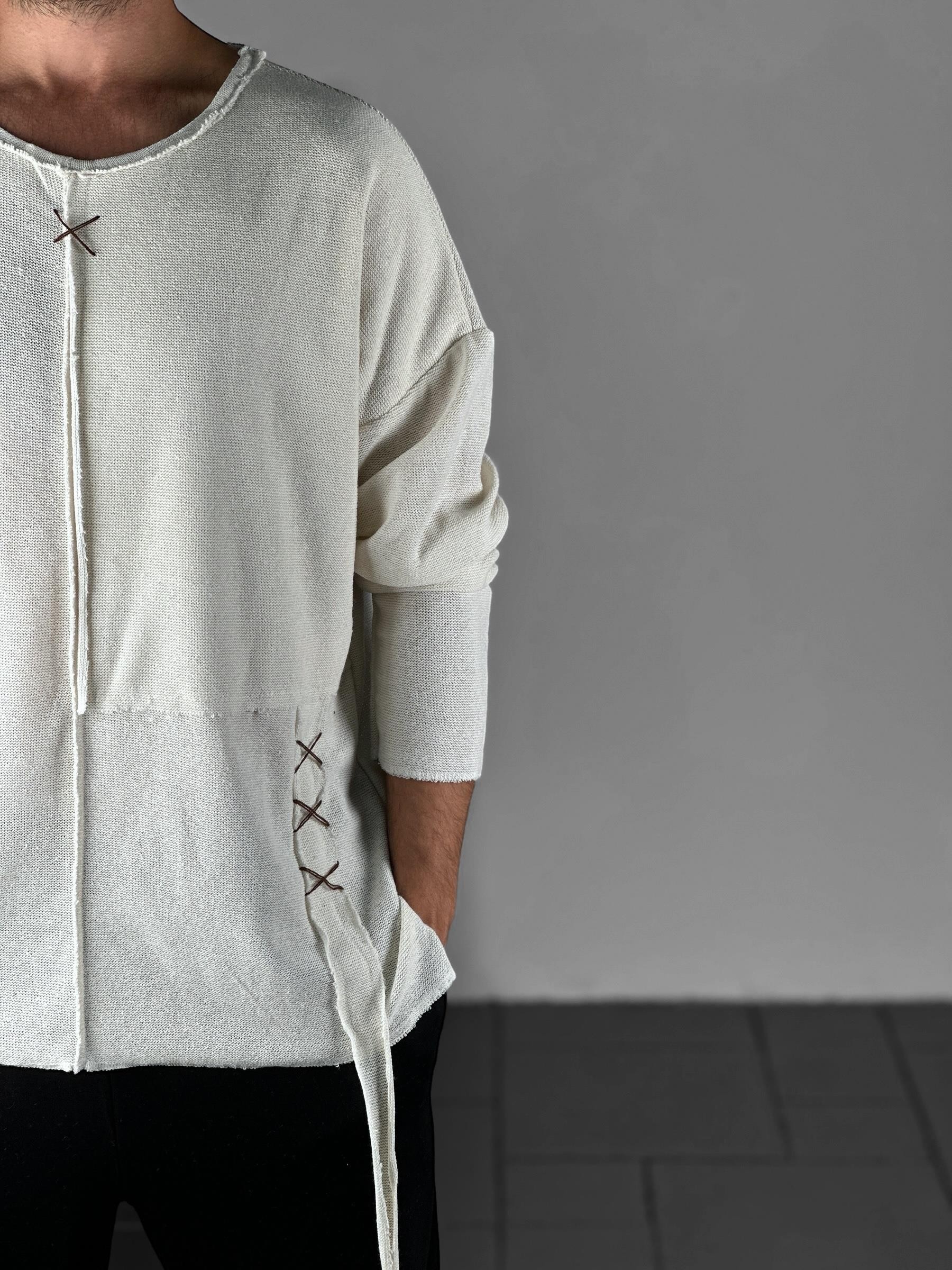 İp Detaylı Bej Bohem Sweat