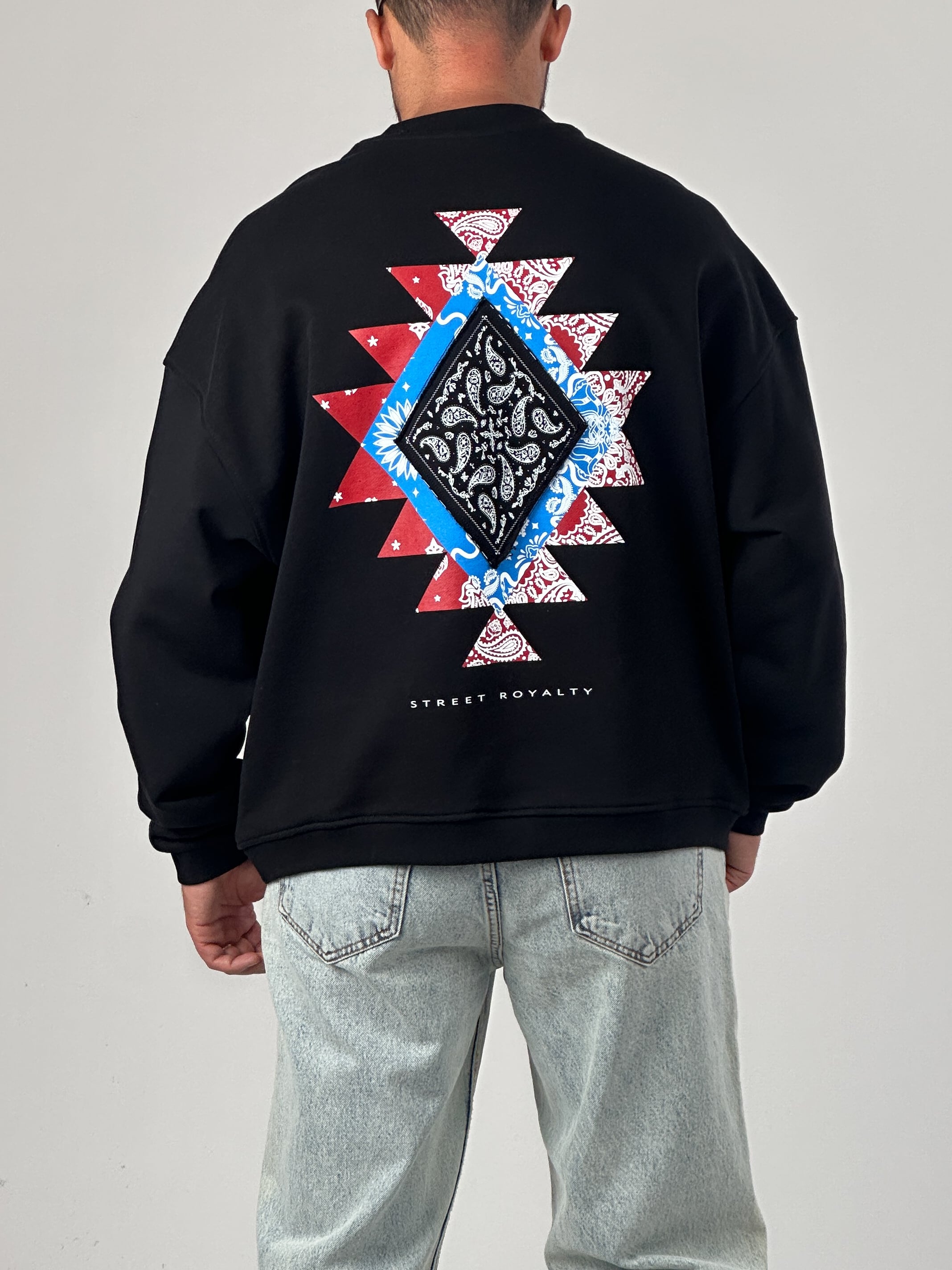 Erkek Siyah Tasarım Etnik Sweatshirt