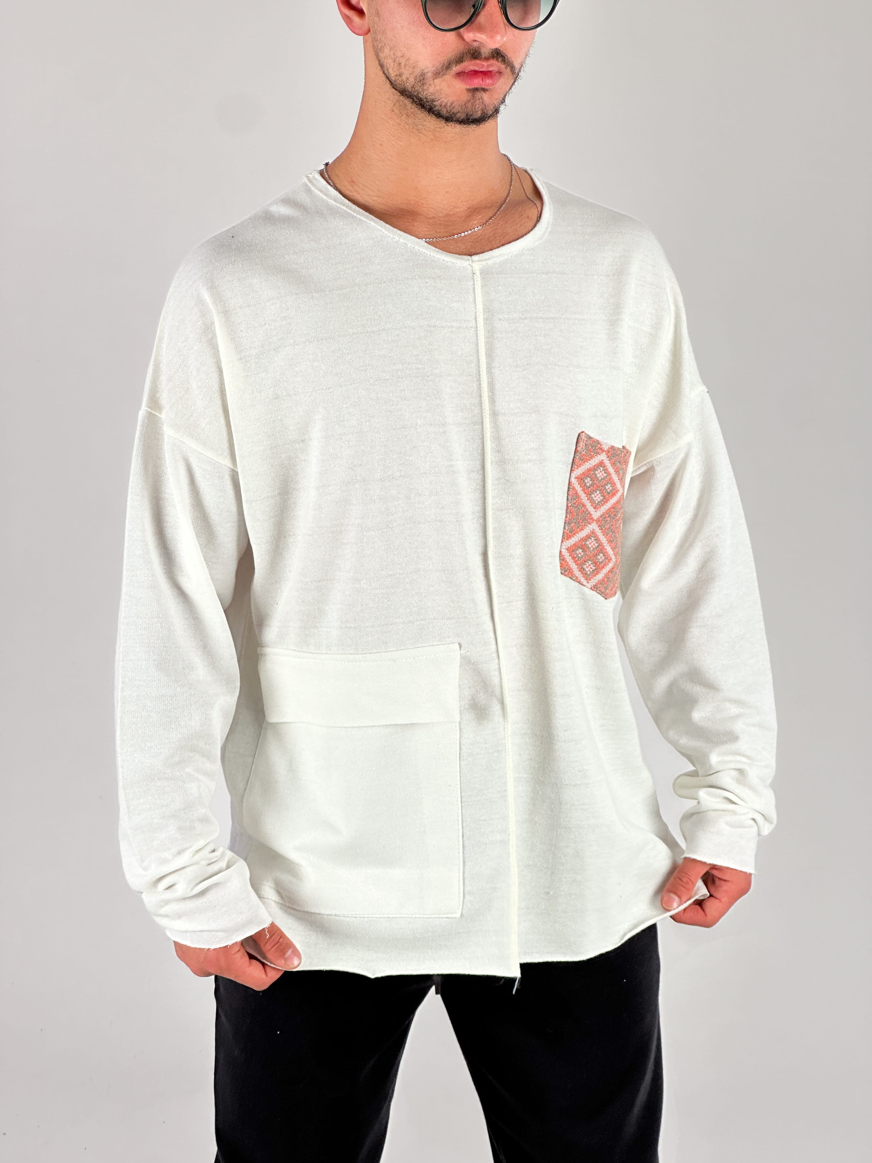 Turuncu Cep Detaylı Tasarım Sweatshirt