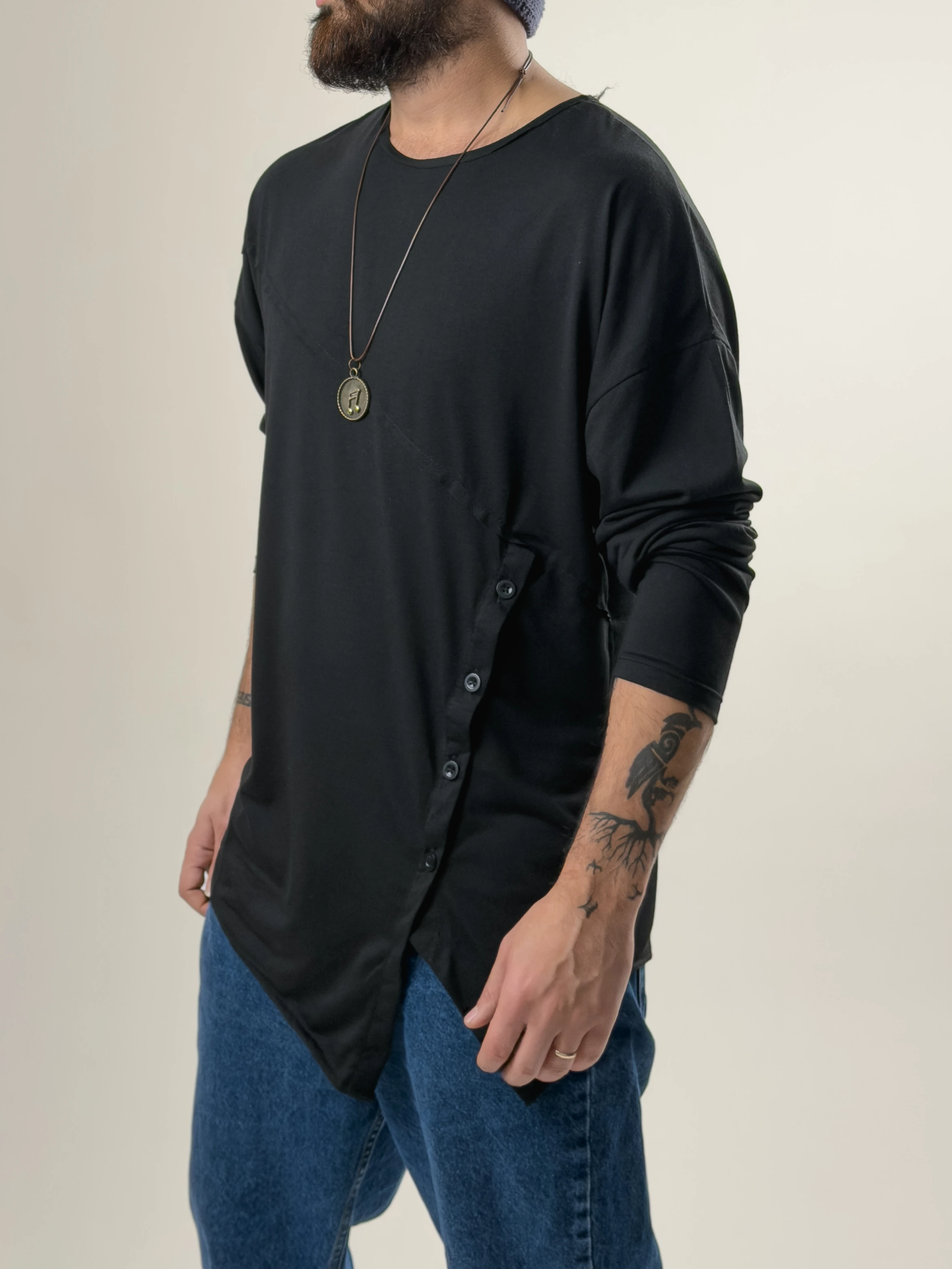 Tasarım Düğme Detaylı Siyah Erkek Sweat COC2634