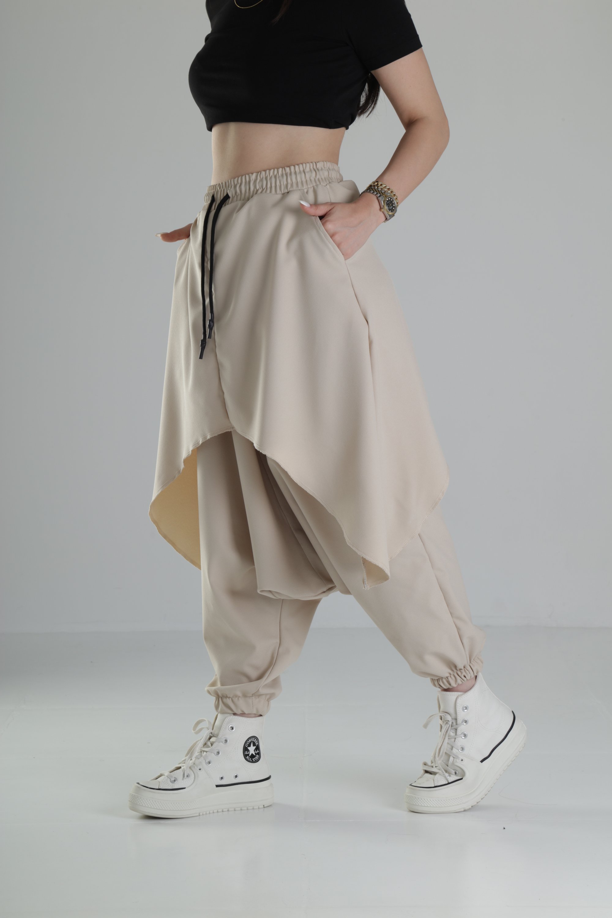 Oversize Şalvarlı Bej Jogger Pantolon