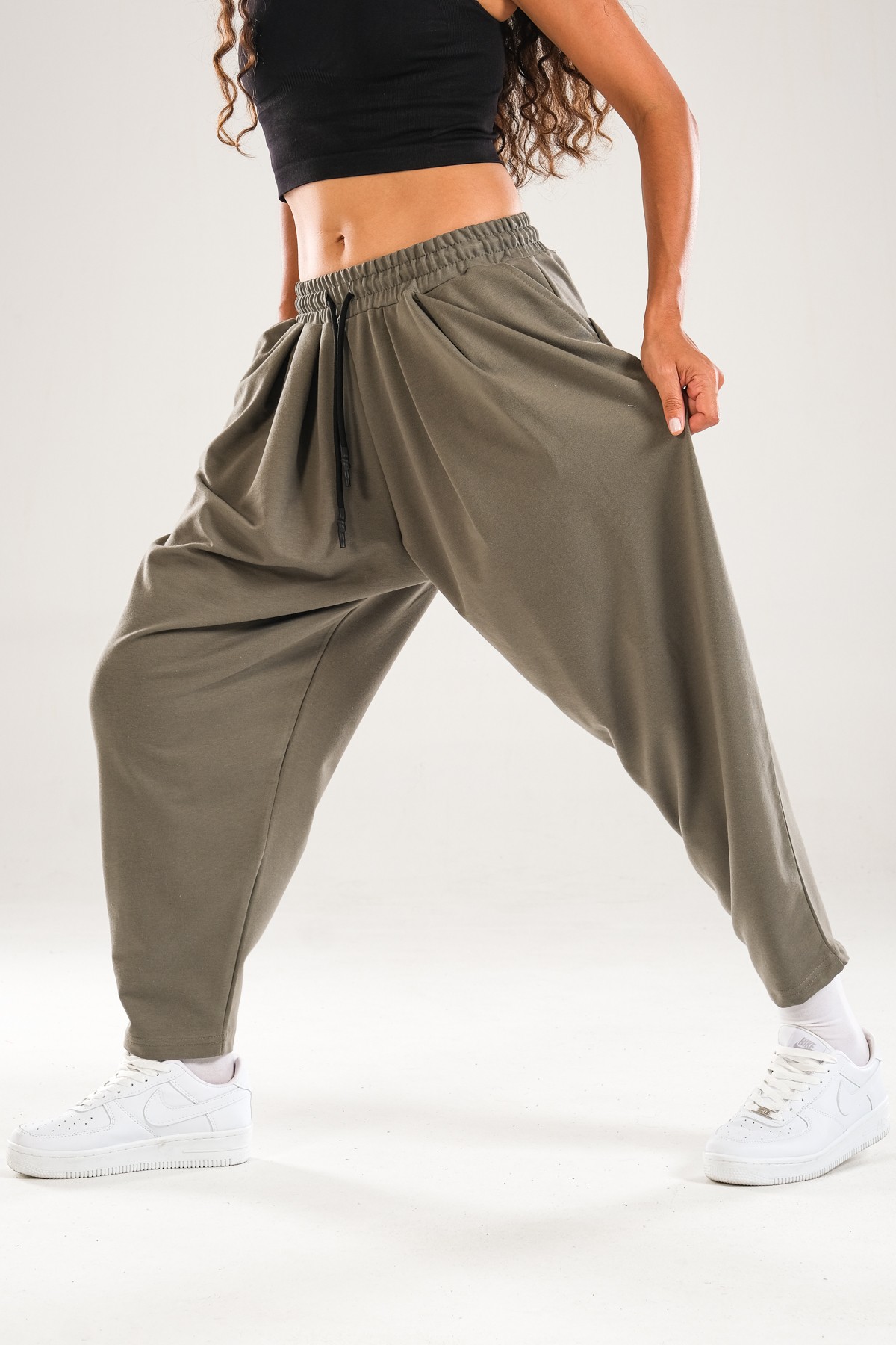 Yeşil Pileli Jogger Pantolon