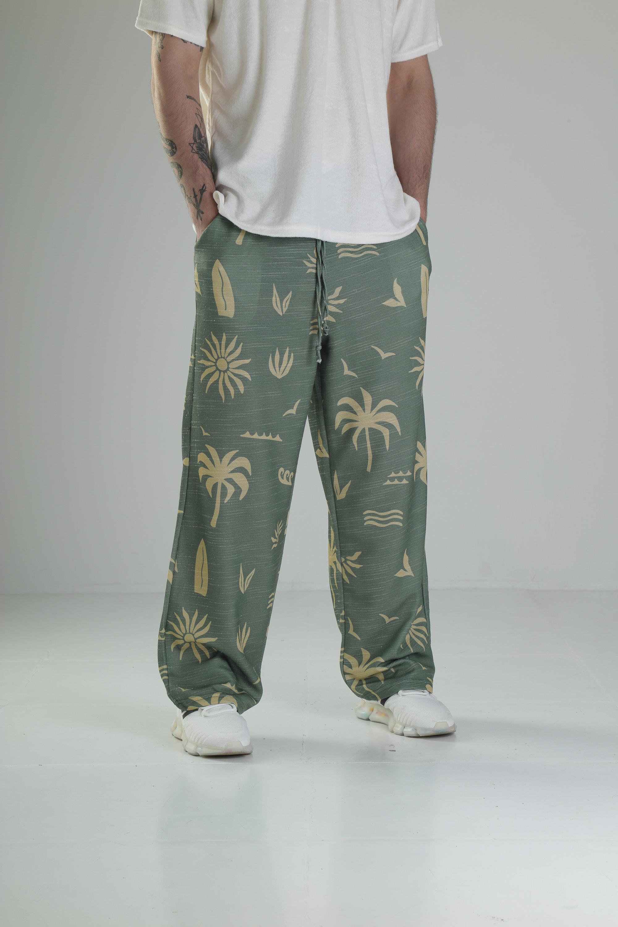Ağaç Desenli Yeşil Baggy Pantolon