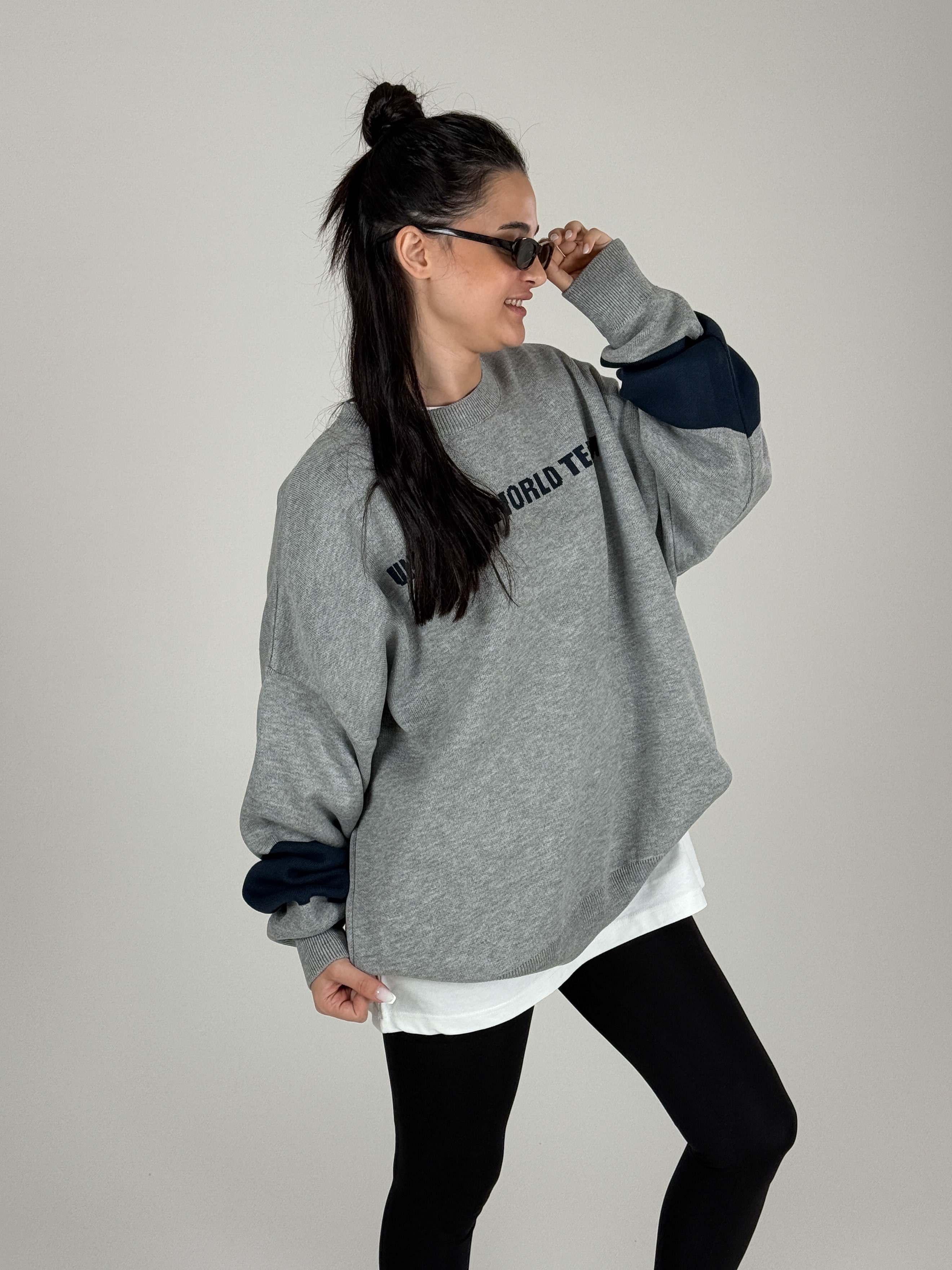 Oversize Gri New York Kadın Triko Sweat