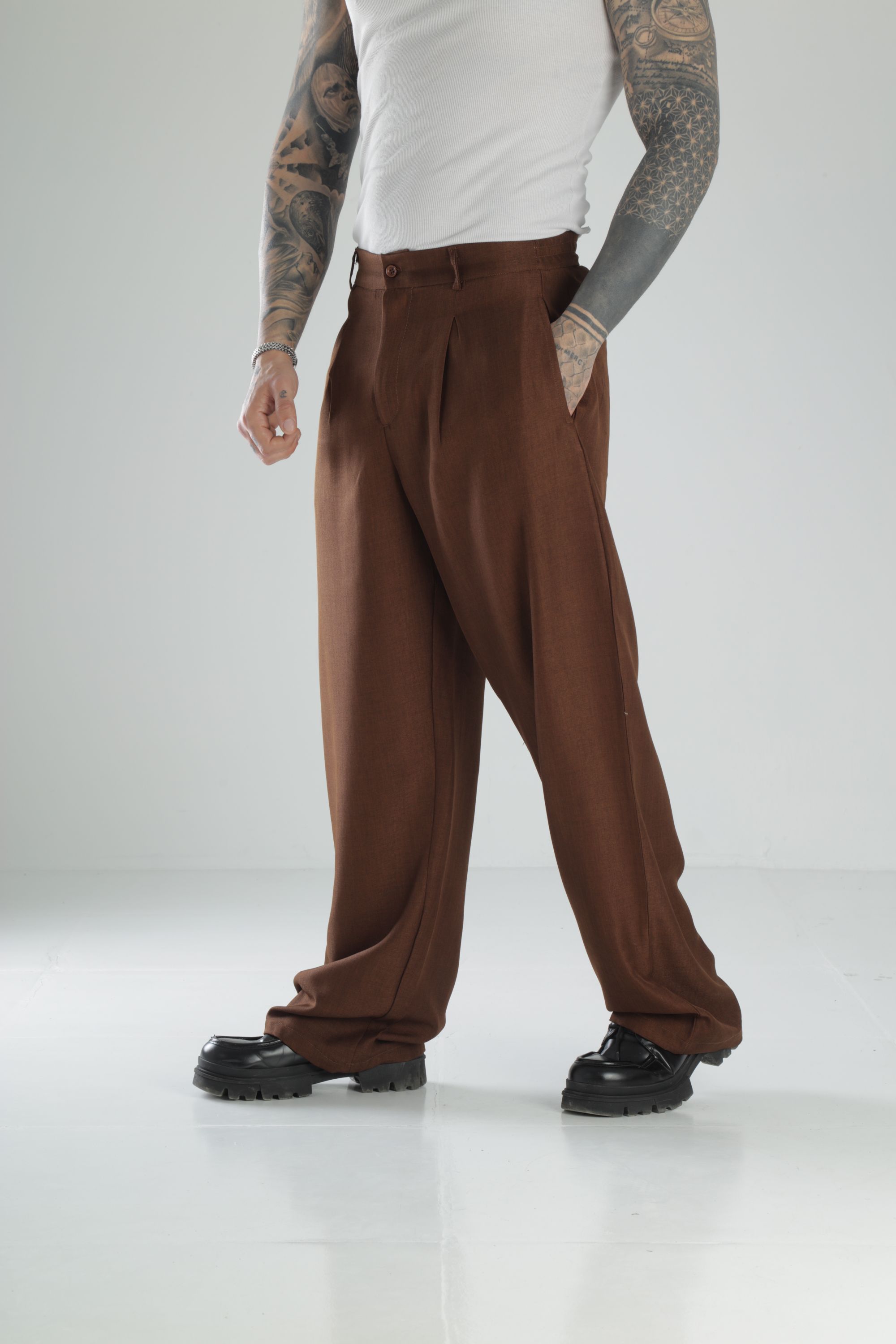 Double Face Kumaş Kahve Baggy Pantolon