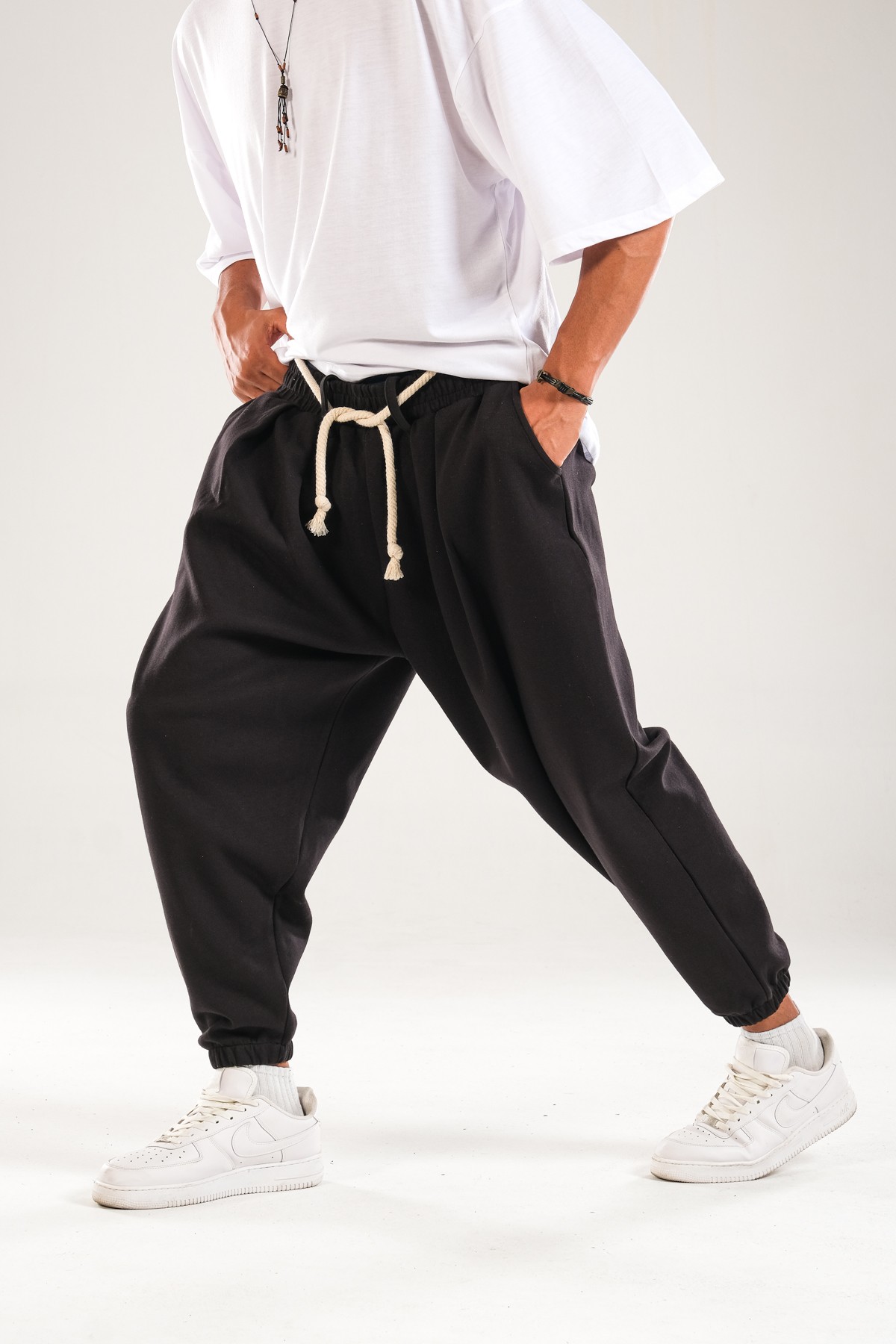 Halat Kemerli Pileli Jogger Pantolon