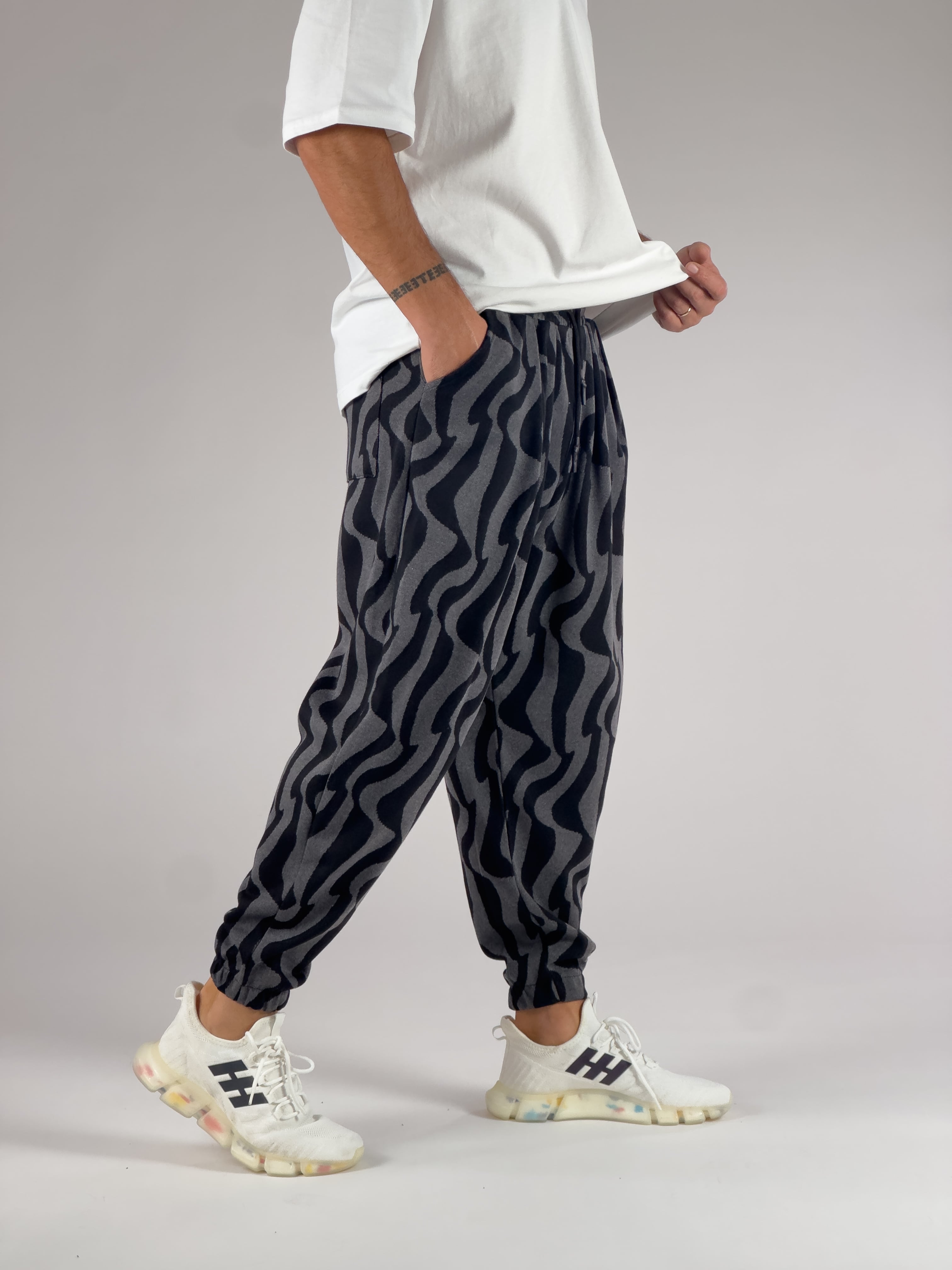 Dalga Desenli Pileli Jogger Pantolon
