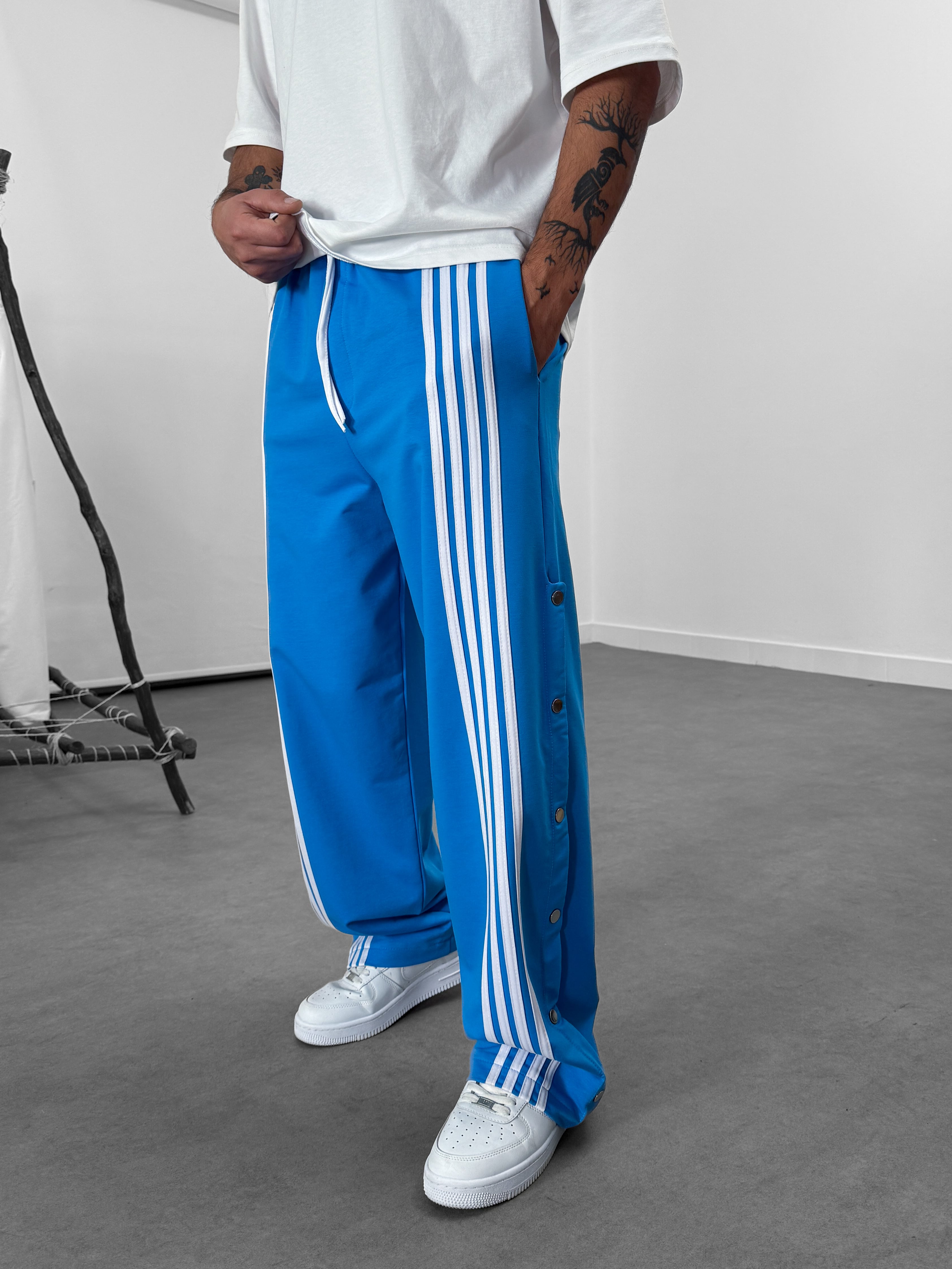 Şeritli Mavi Erkek Baggy Pantolon