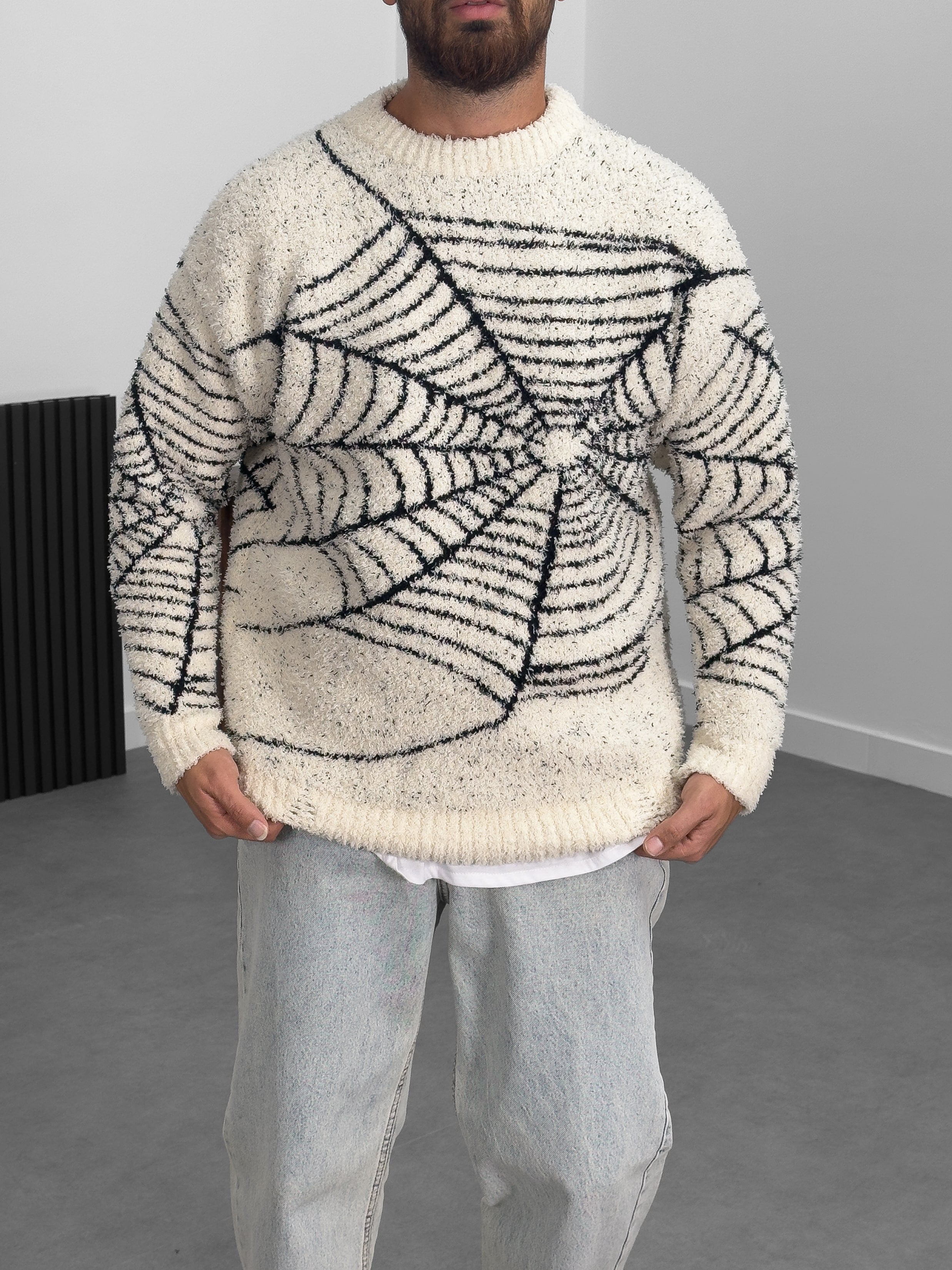 Örümcek Ağı Detaylı Erkek Peluş Sweatshirt