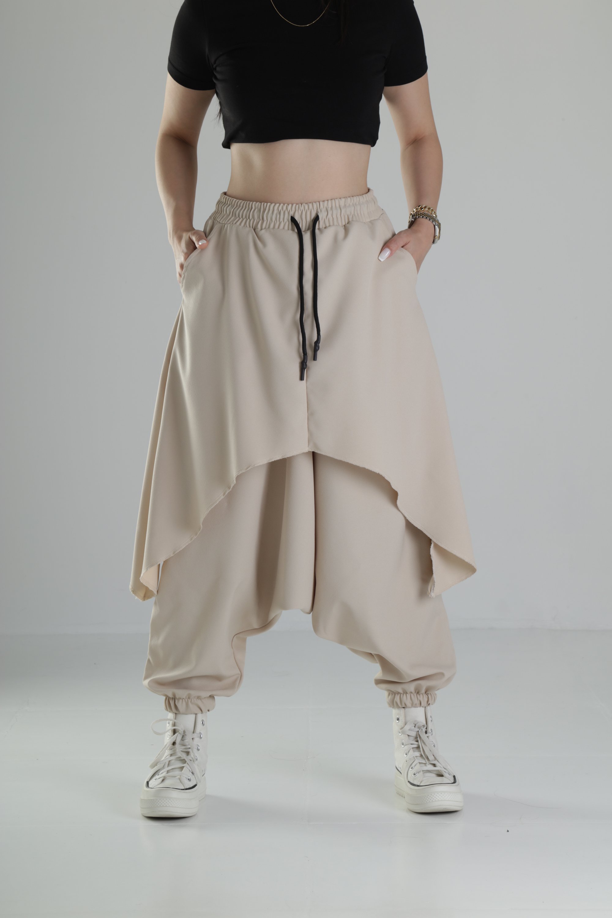 Oversize Şalvarlı Bej Jogger Pantolon