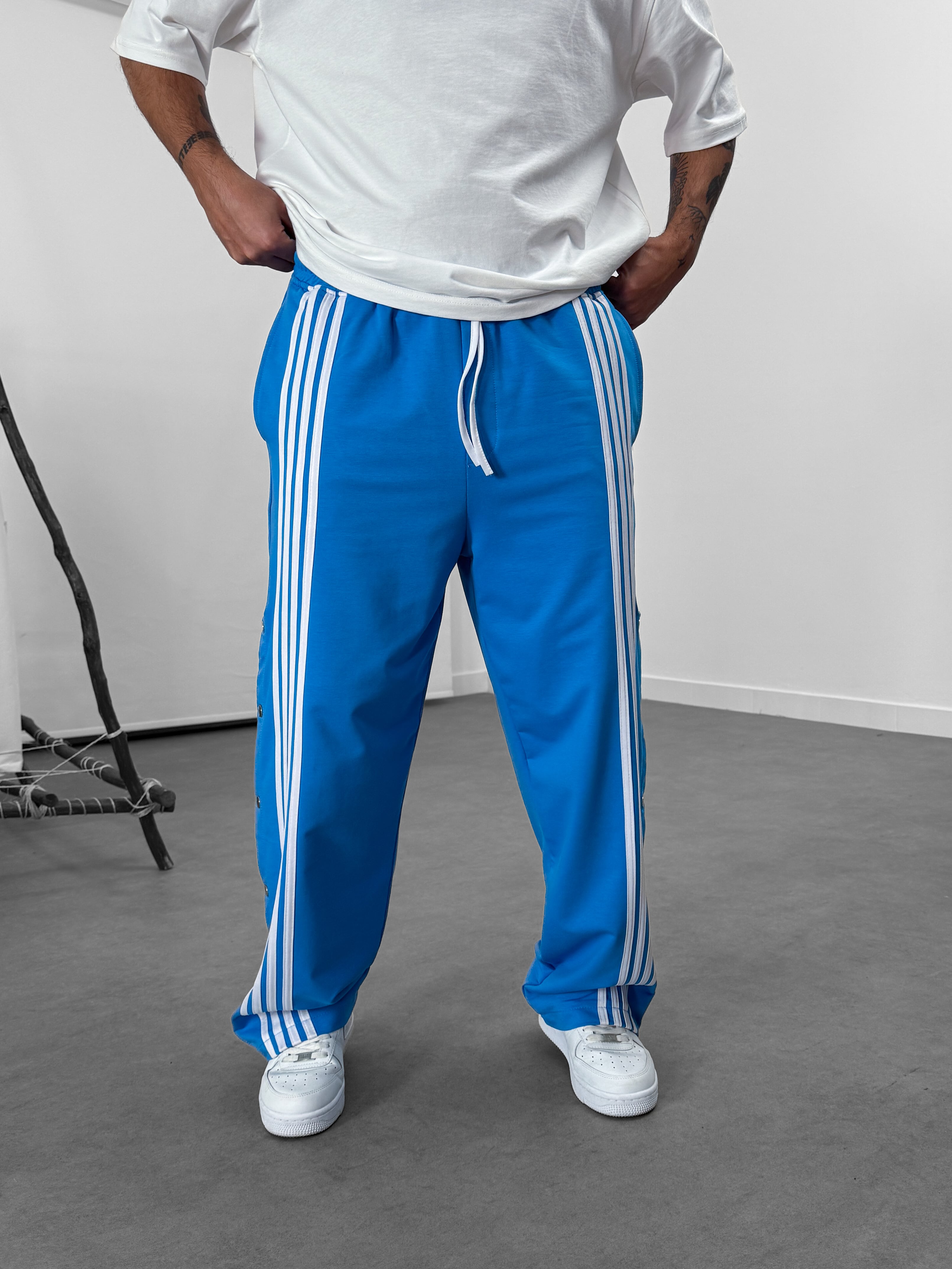 Şeritli Mavi Erkek Baggy Pantolon