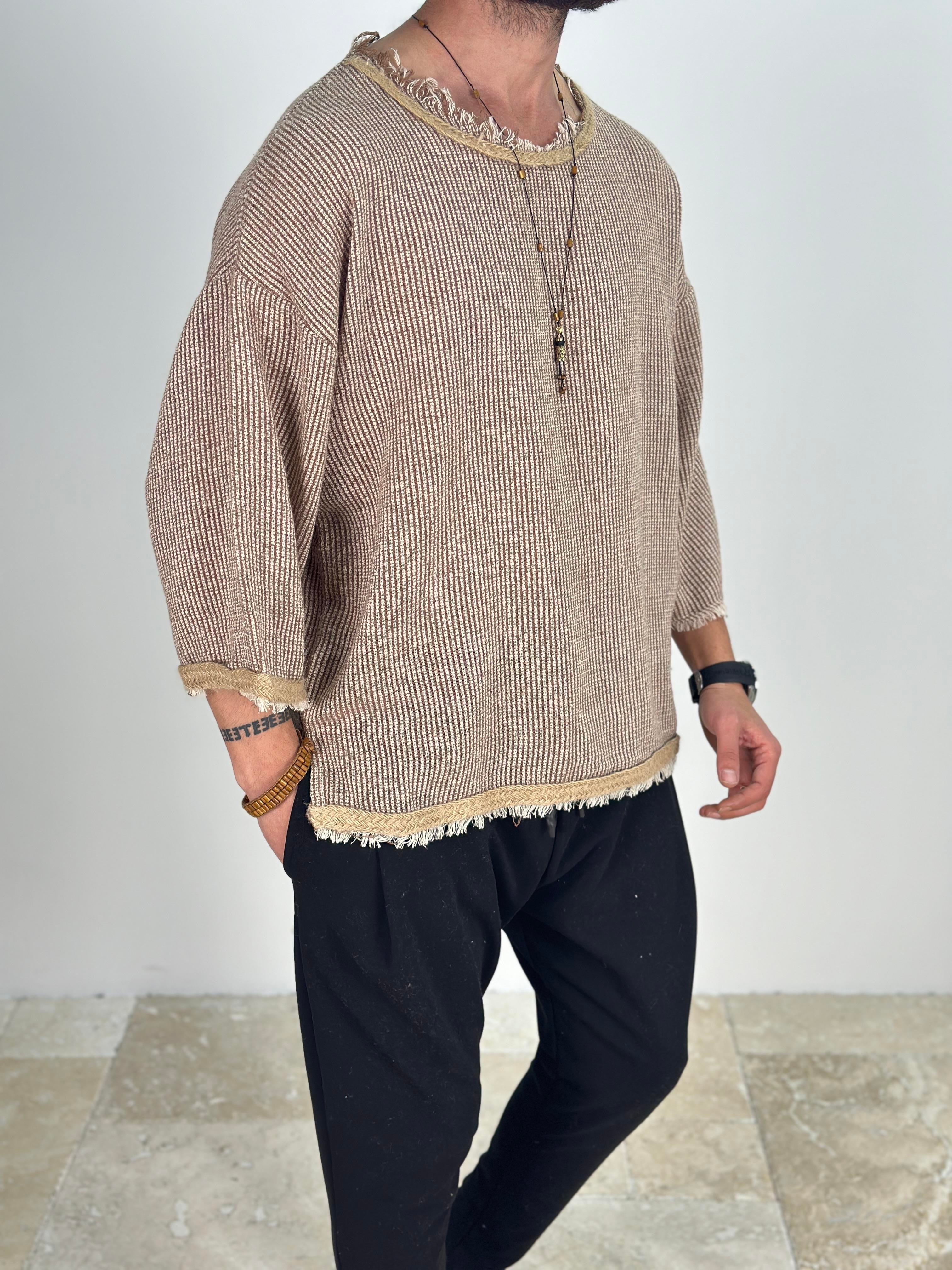 Fakir Kol Rattan Detaylı Bohem Kahve T-Shirt
