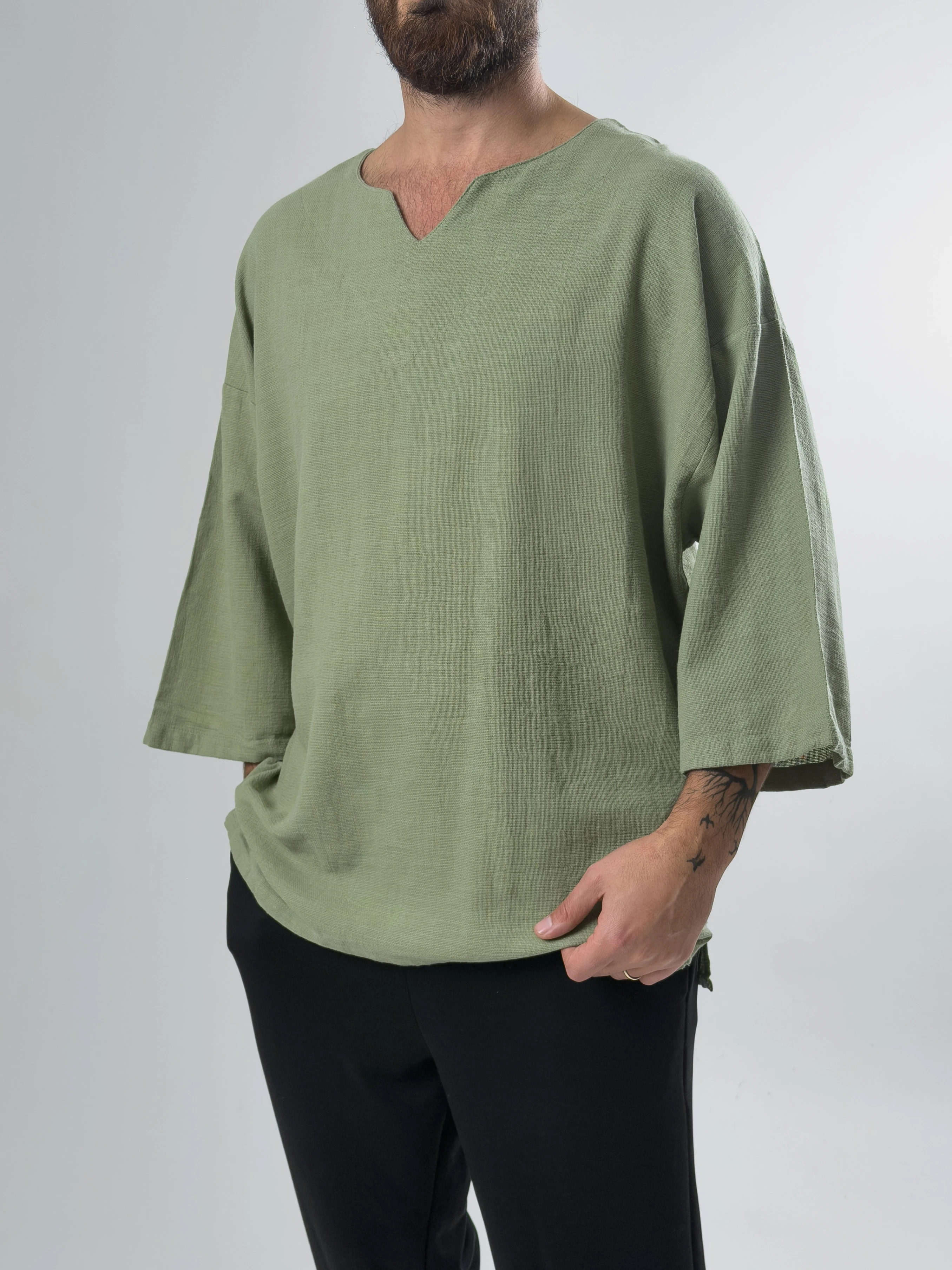 Armut Yaka Fakir Kol Erkek Yeşil T-Shirt COC2612