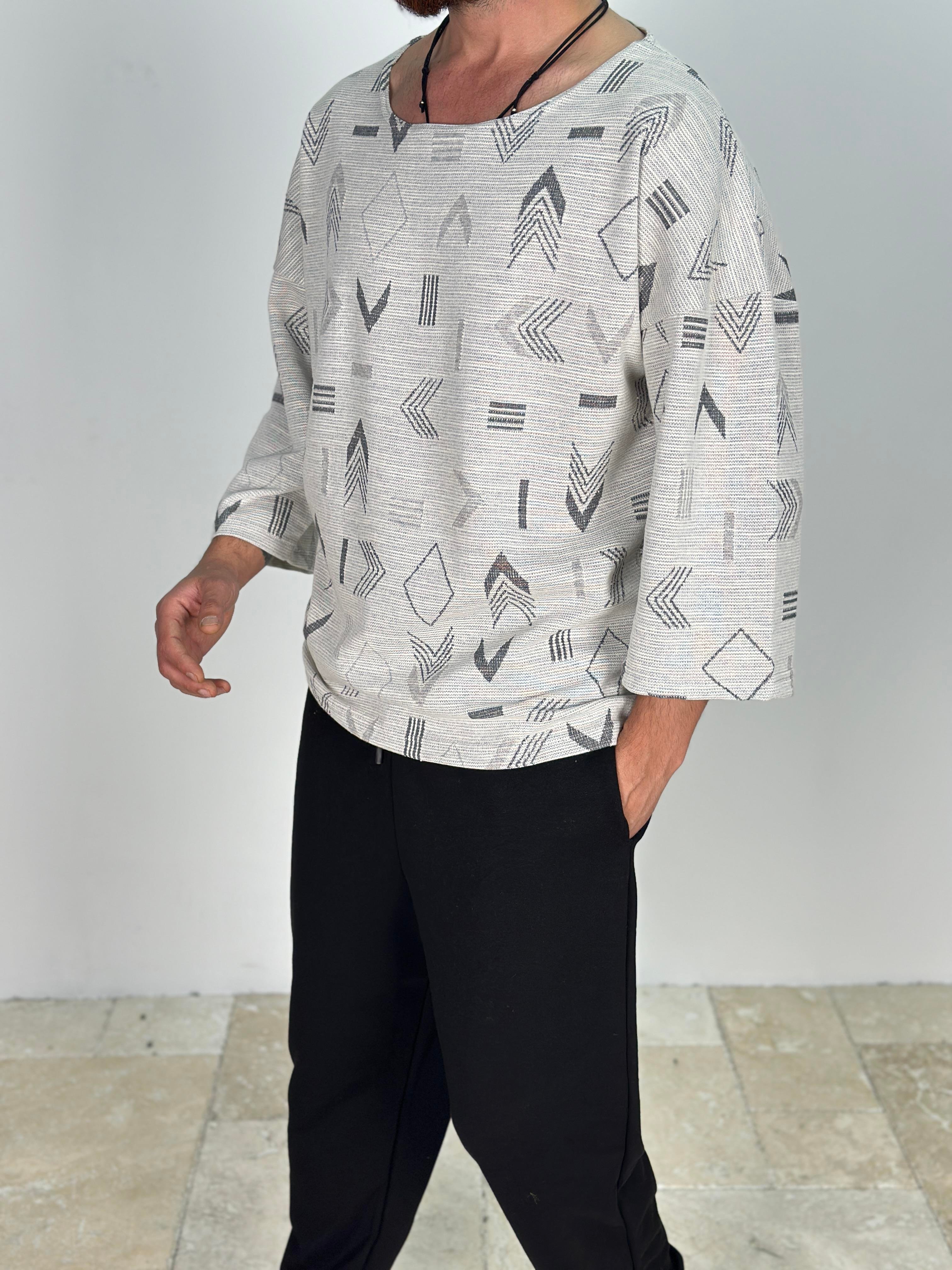 Ok Desenli Fakir Kol T-Shirt