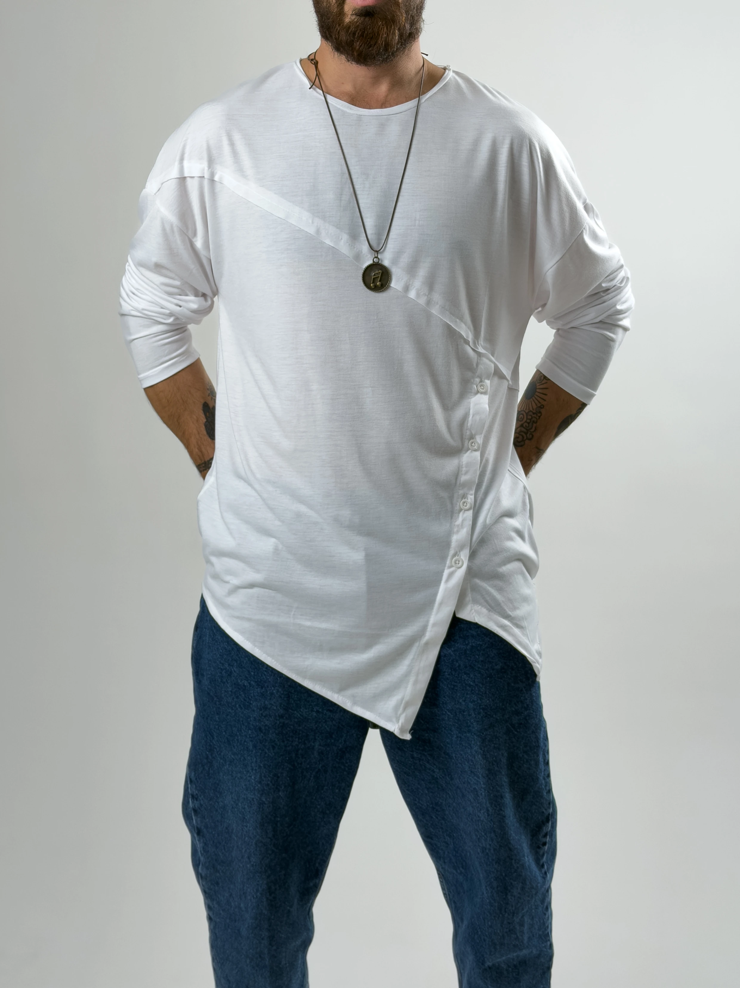 Tasarım Düğme Detaylı Beyaz Erkek Sweat COC2633