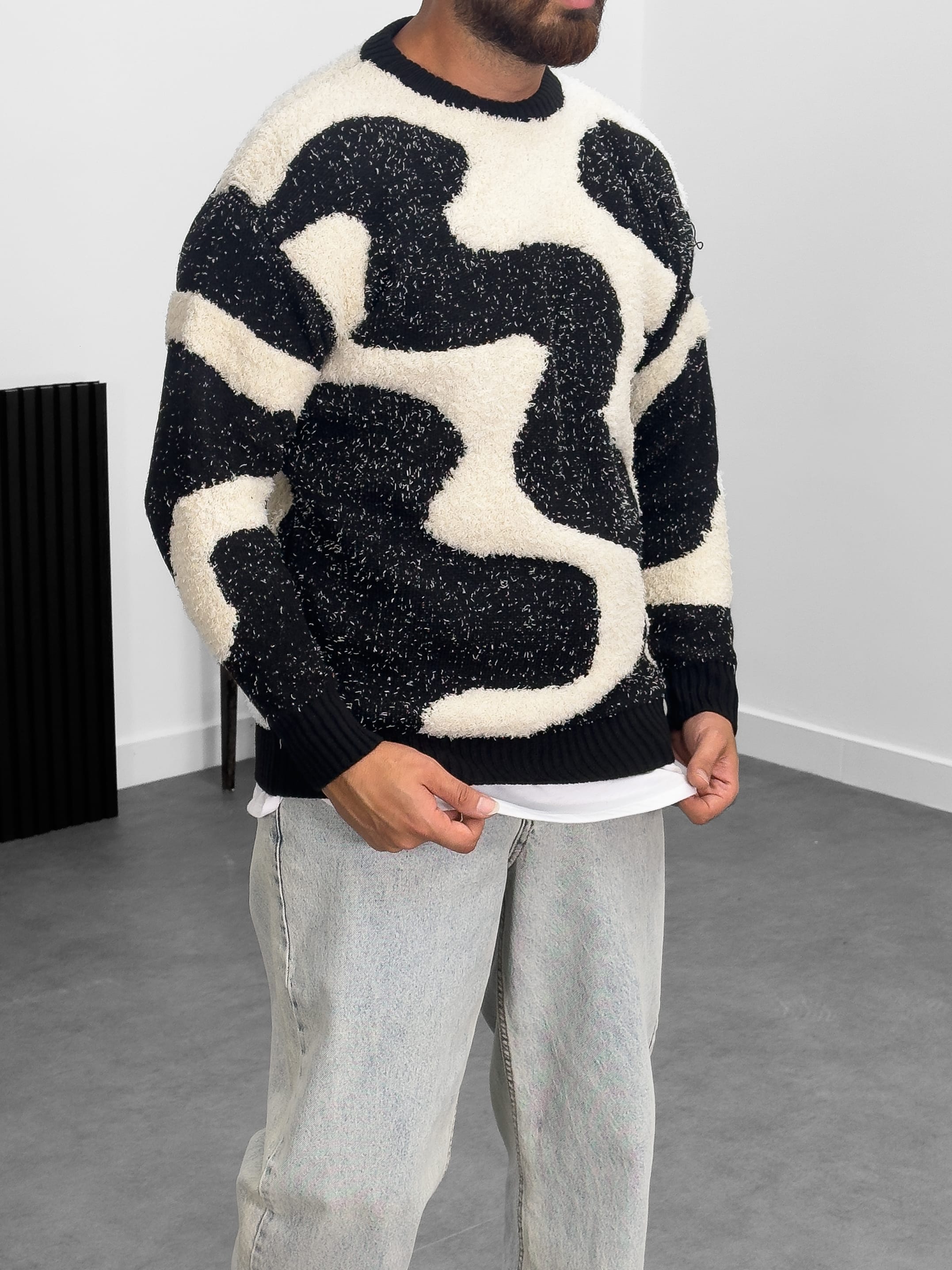 Dalga Desenli Peluş Sweatshirt