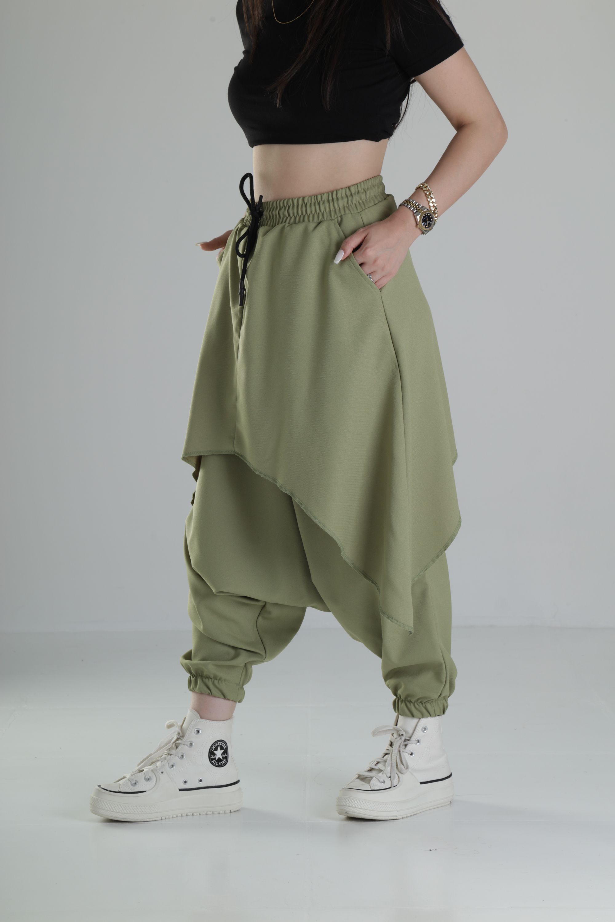 Oversize Şalvarlı Haki Jogger Pantolon