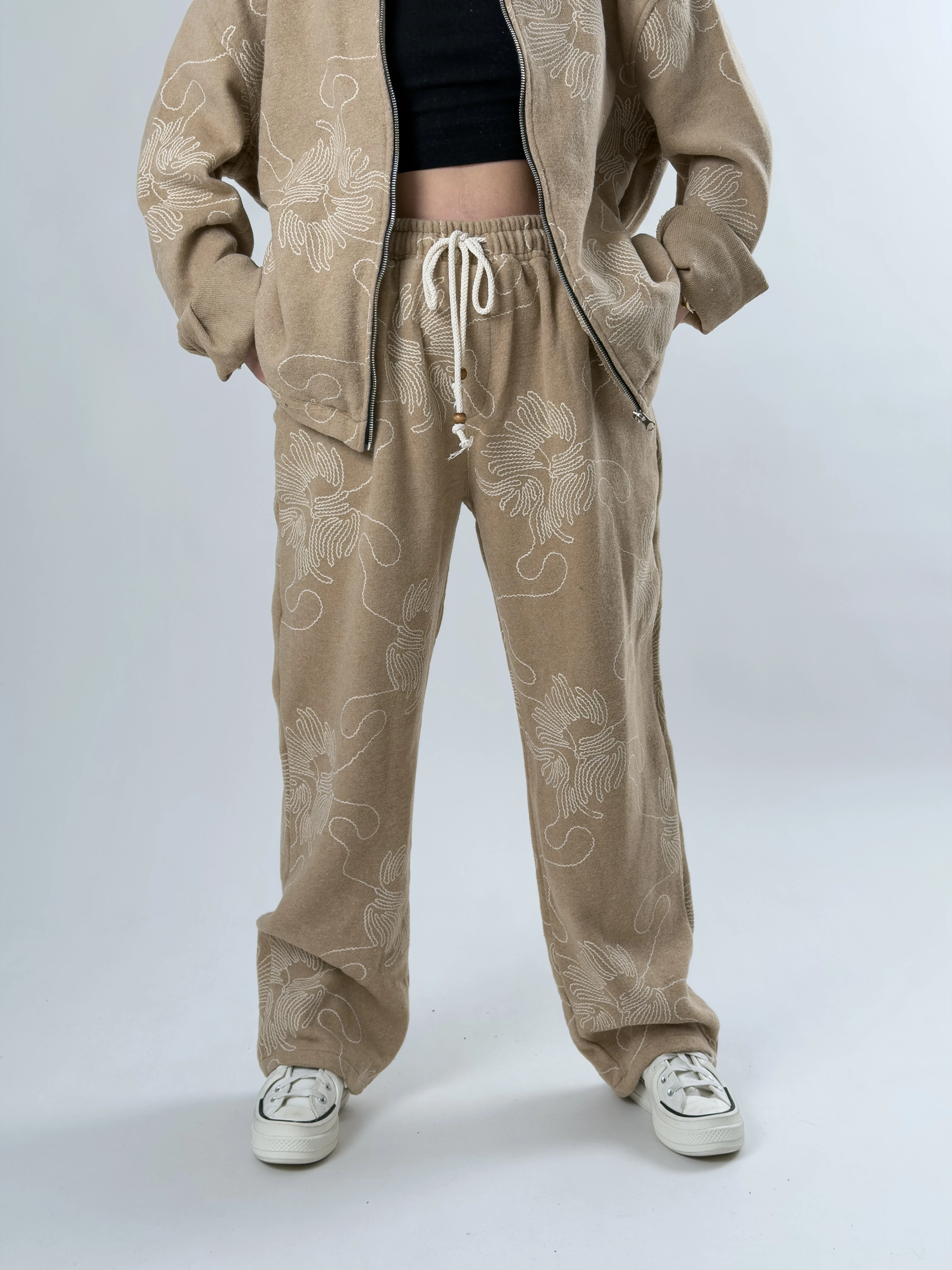 Nakış İşlemeli Kadın Bej Takım COC2641