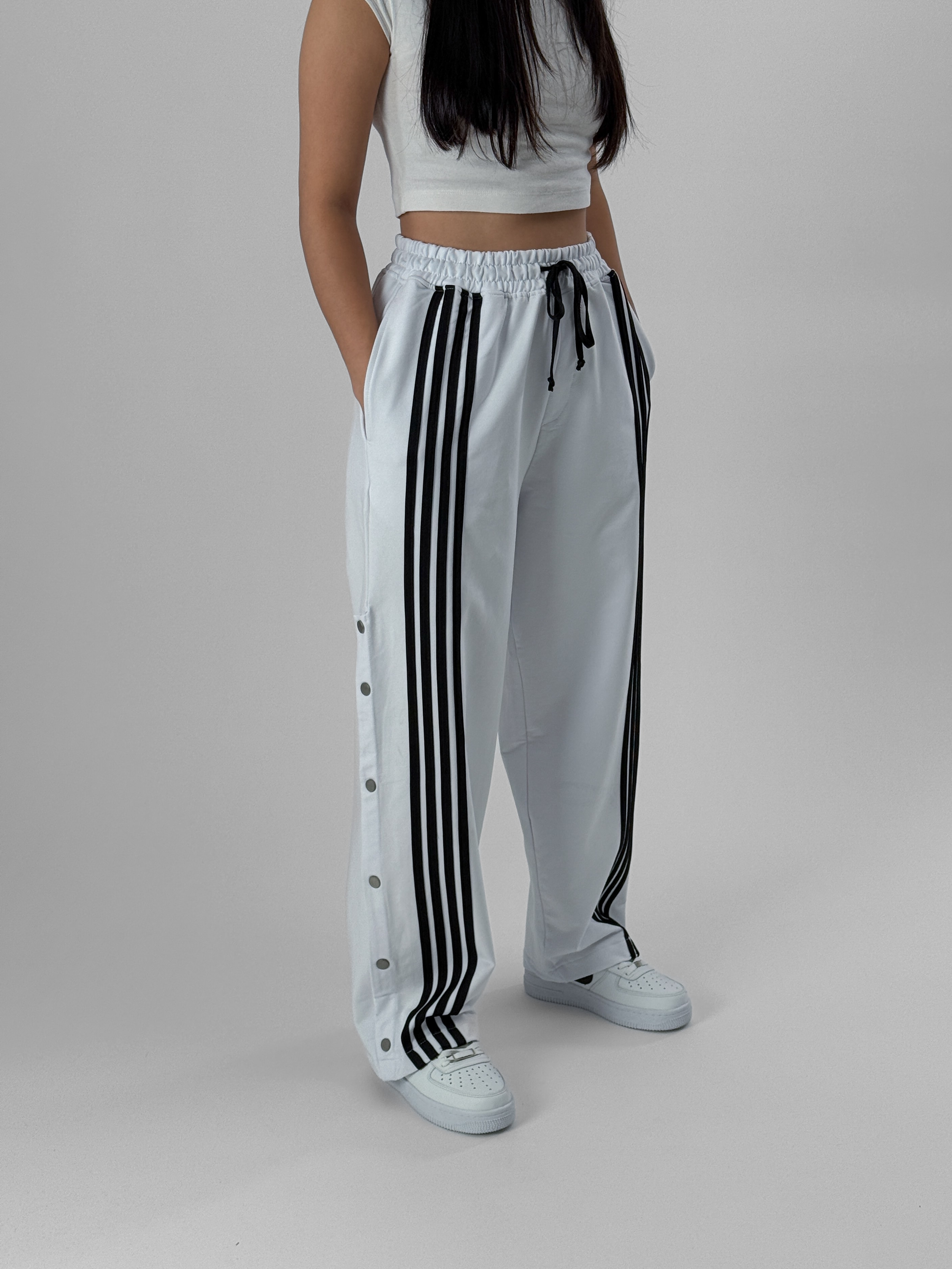 Kadın Şeritli Beyaz Baggy Pantolon