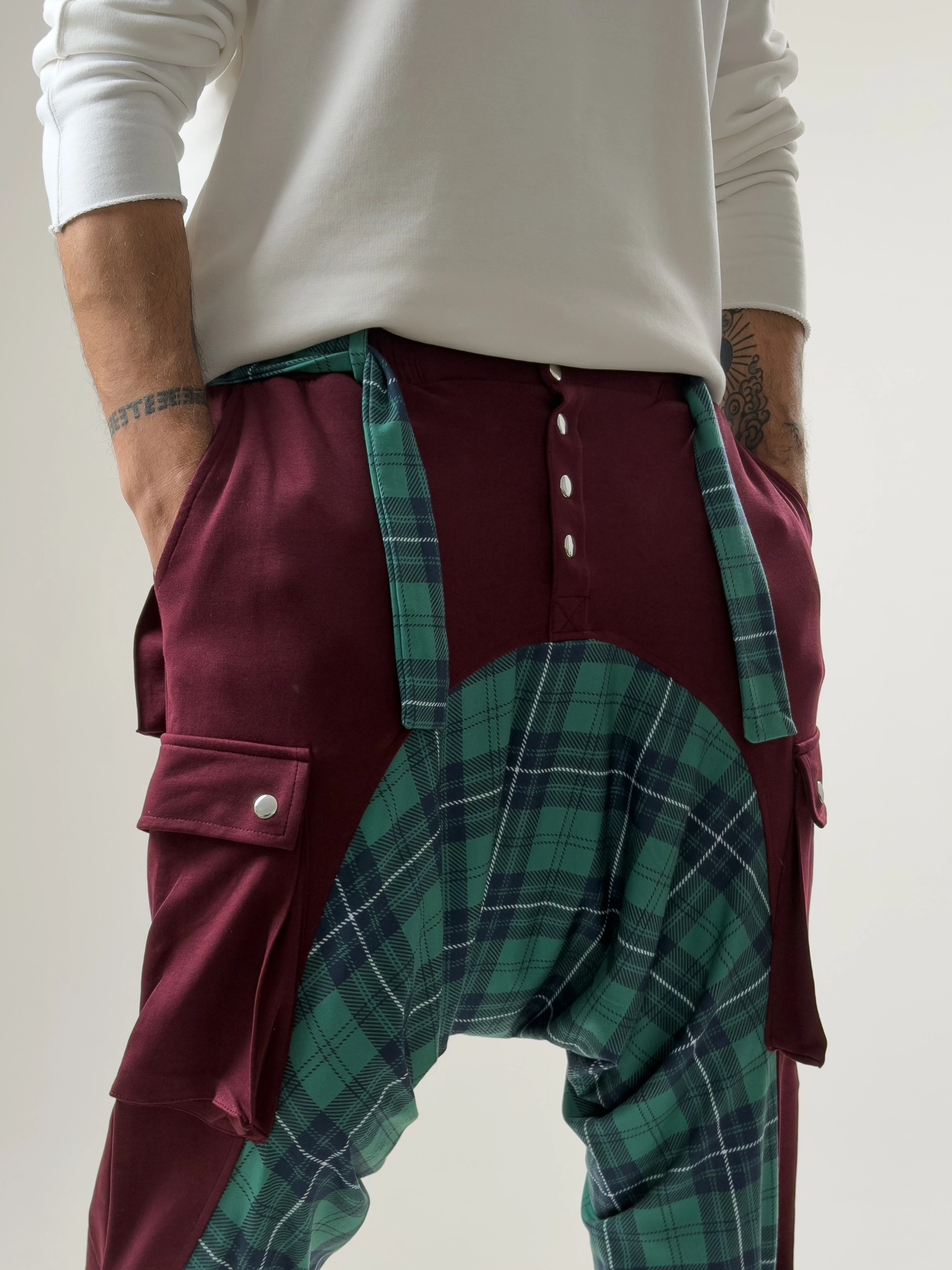 Garni Tasarım Erkek Bordo Etnik Desenli Spor Şalvar COC2614