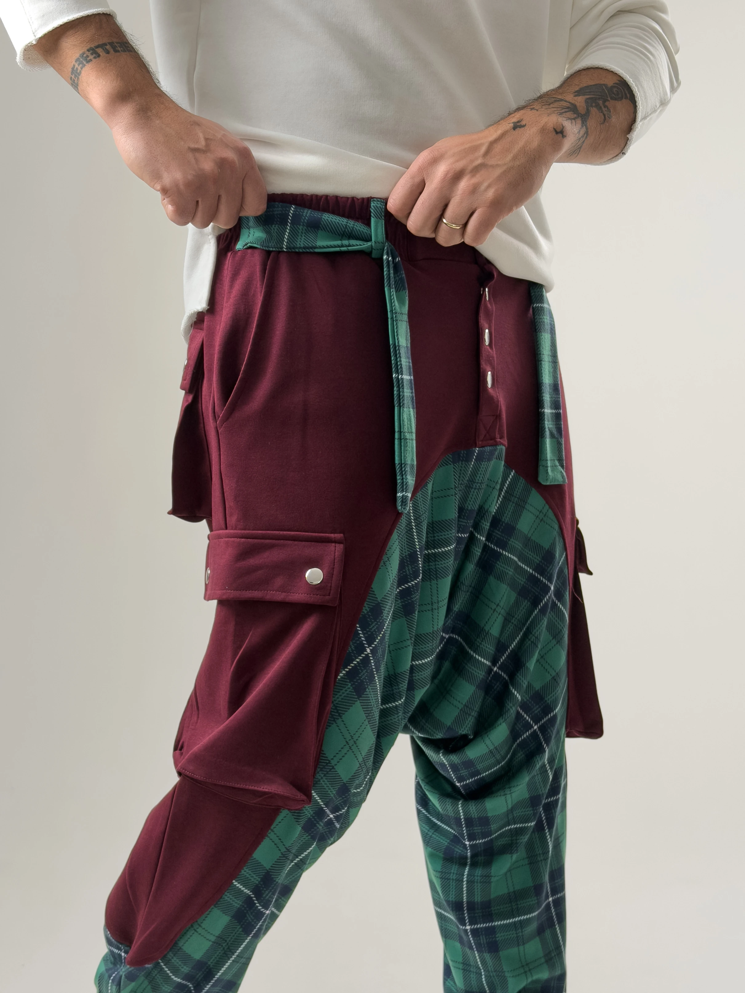 Garni Tasarım Erkek Bordo Etnik Desenli Spor Şalvar COC2614