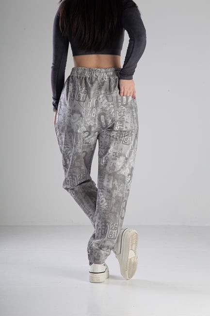 Gri Desenli Gabardin Jogger Pantolon