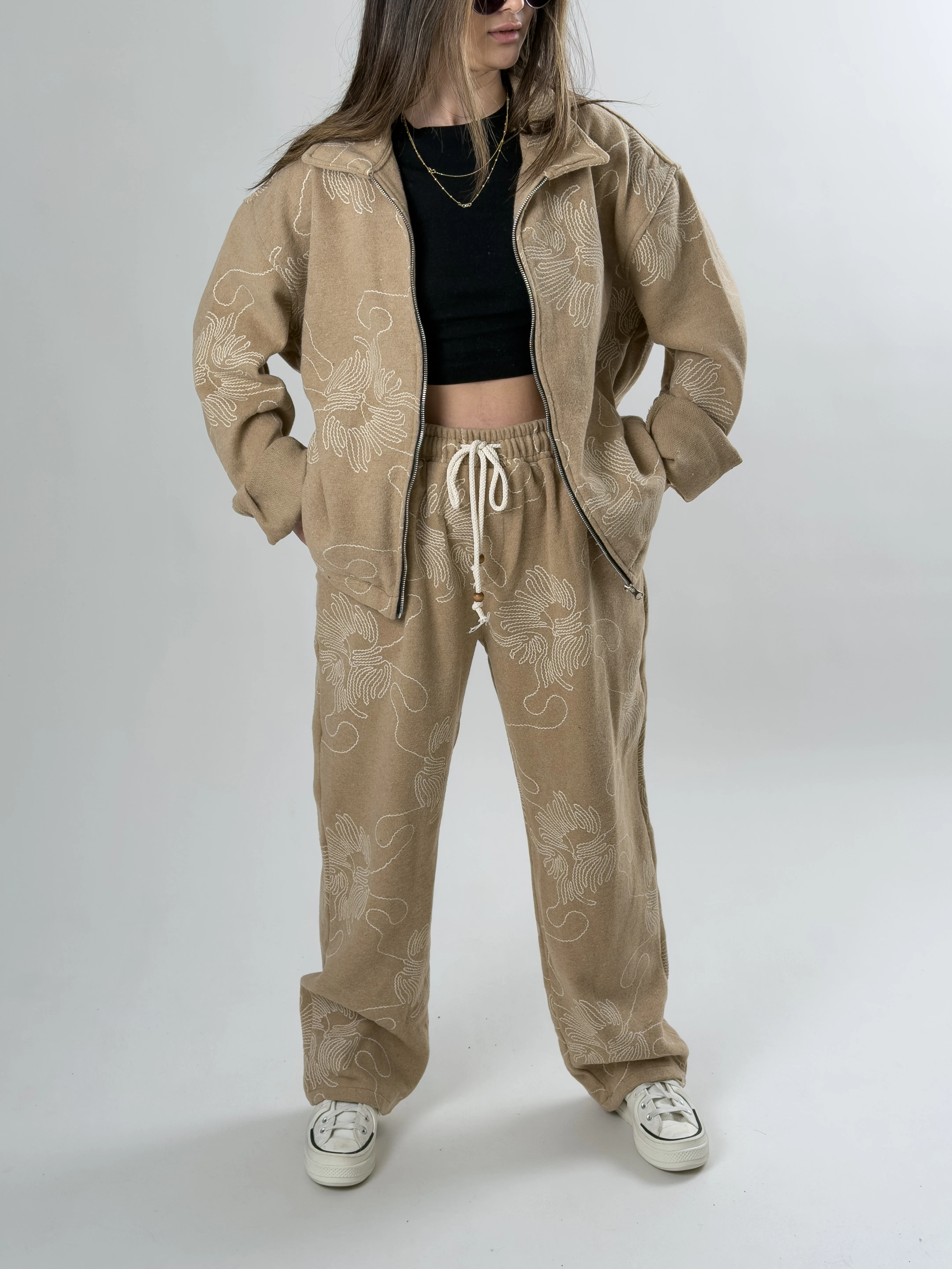 Nakış İşlemeli Kadın Bej Takım COC2641