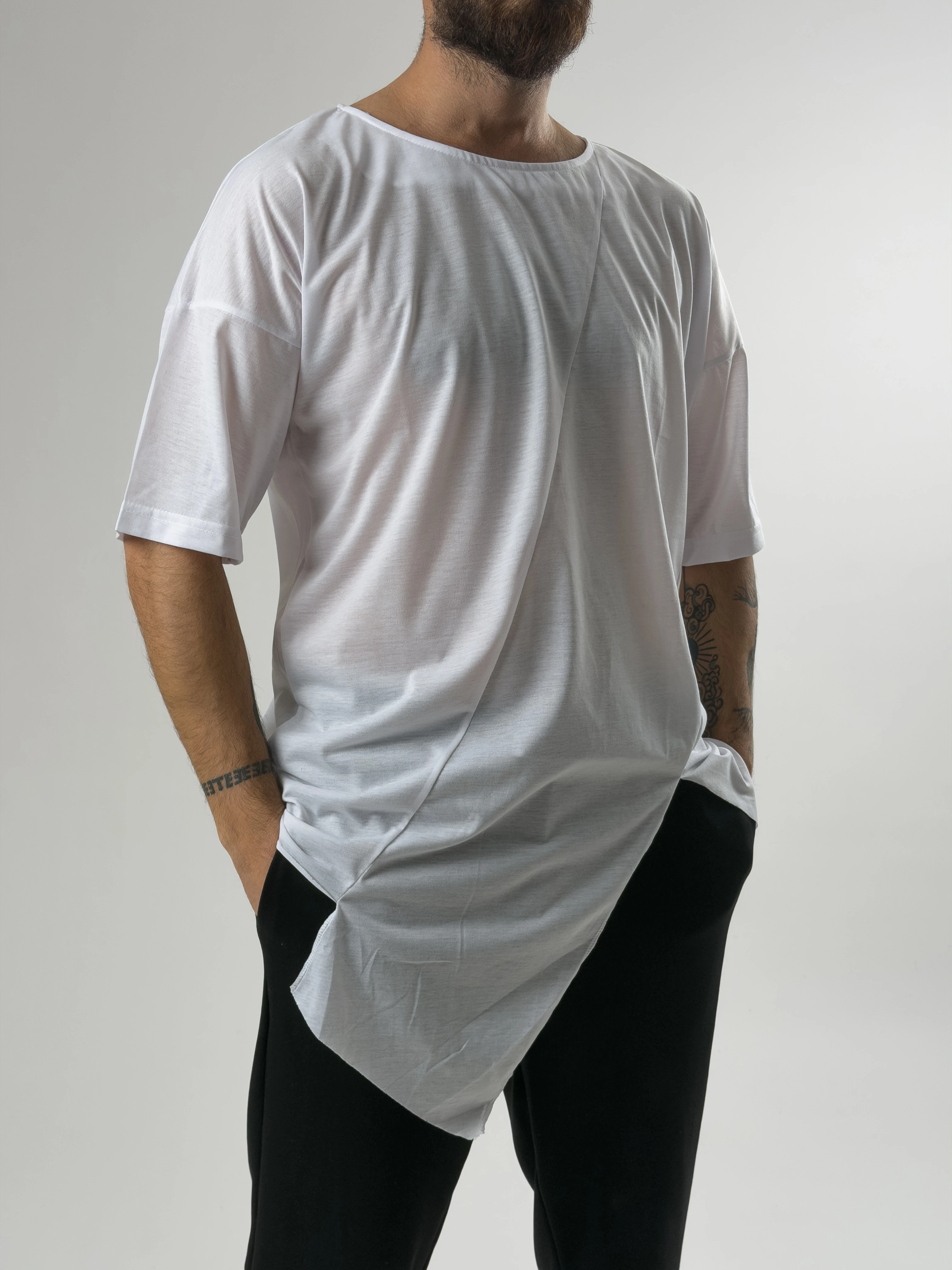 Asimetrik Erkek Beyaz T-Shirt COC2581