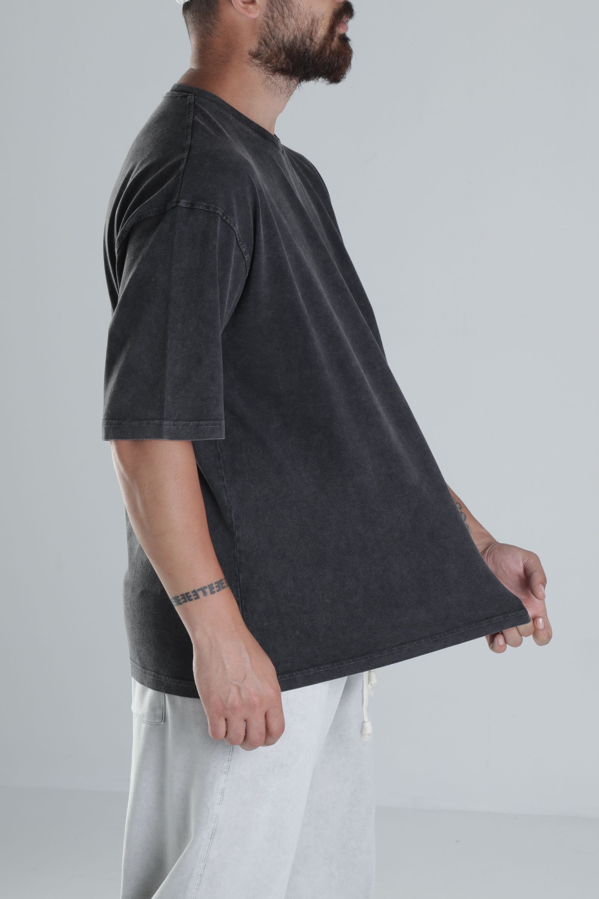 Yıkamalı Antrasit Oversize T-Shirt