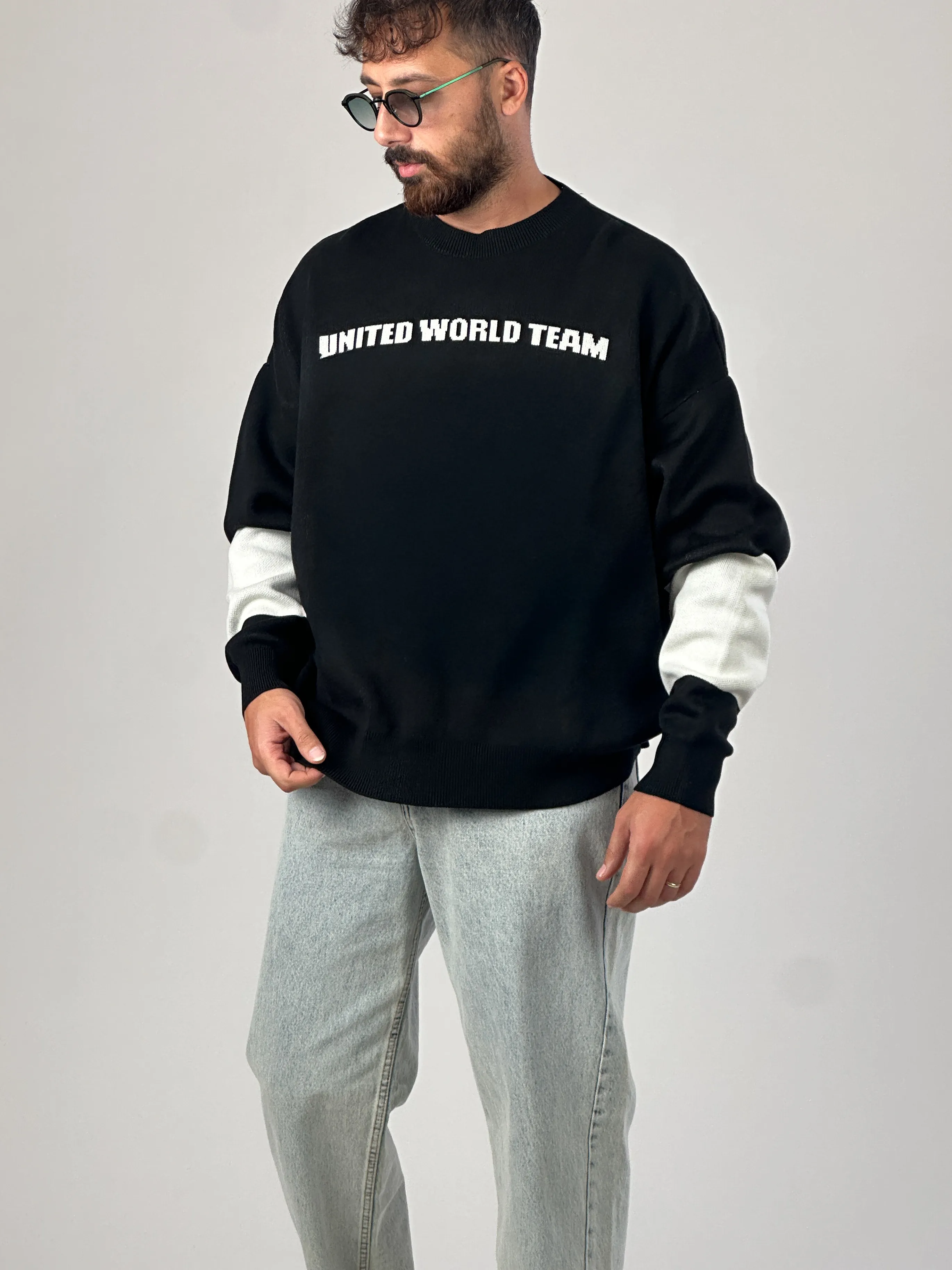 Oversize Siyah New York Erkek Triko Sweat