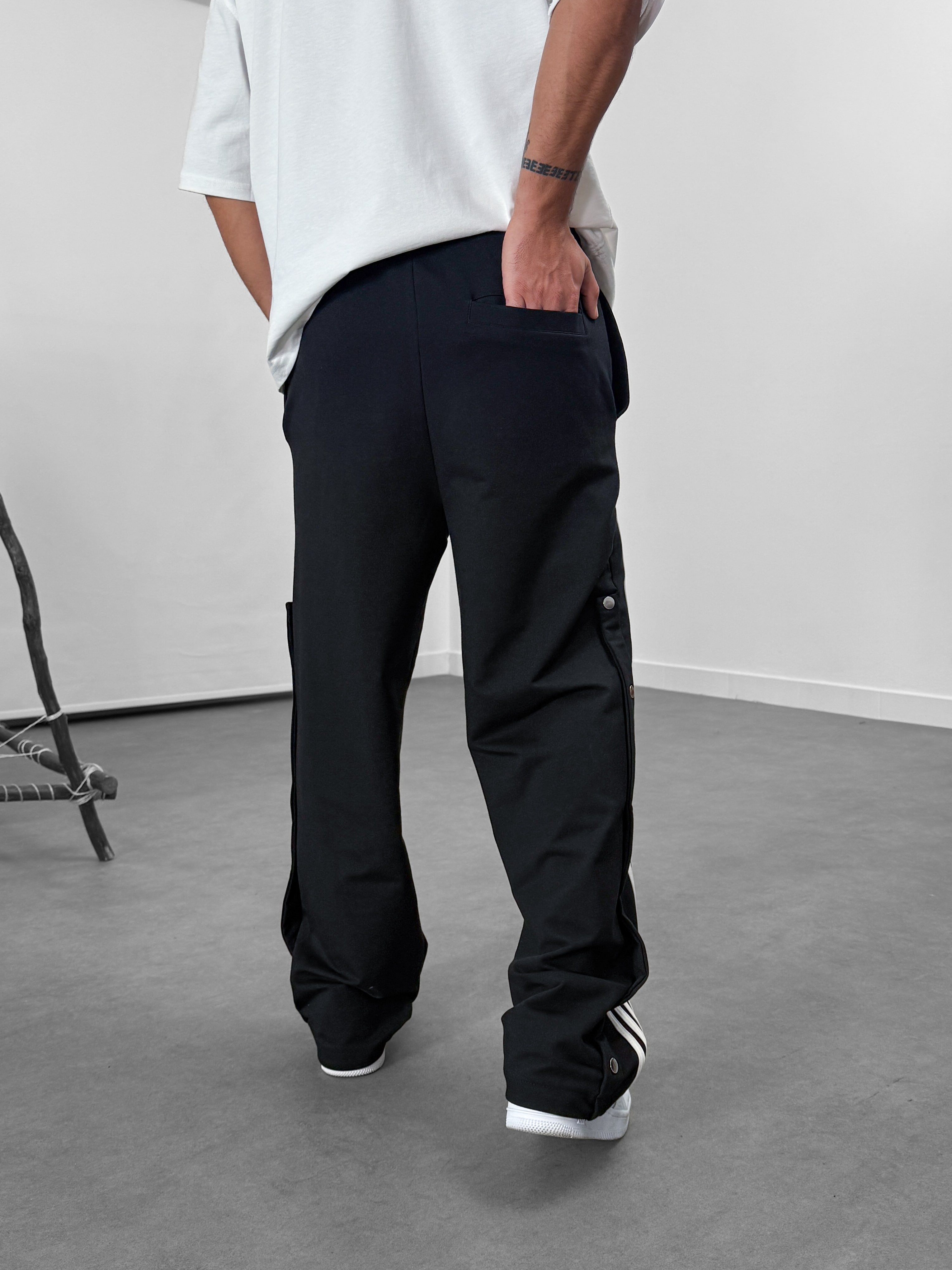 Şeritli Siyah Erkek Baggy Pantolon