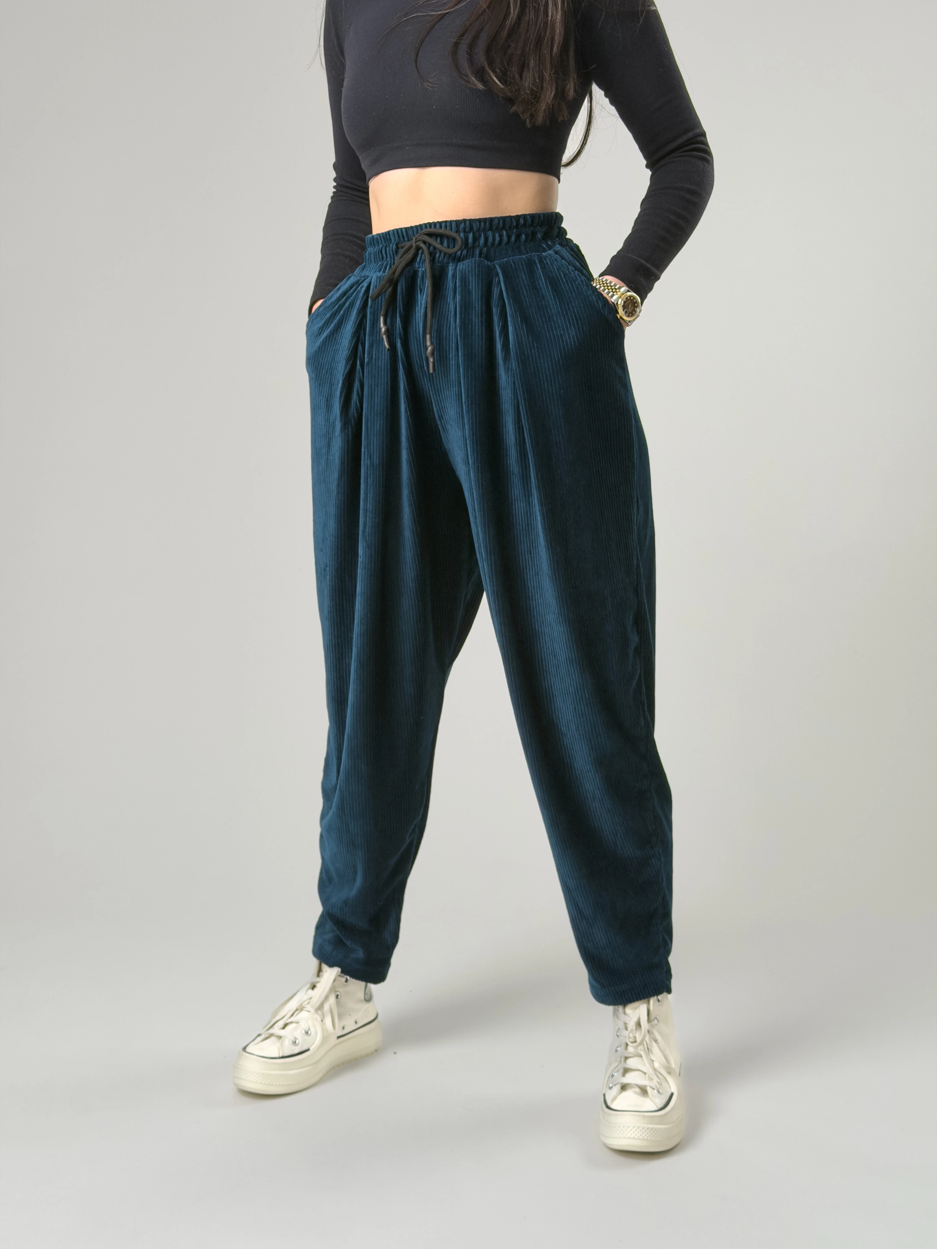 Petrol Pileli Kadın Jogger Pantolon COC2563