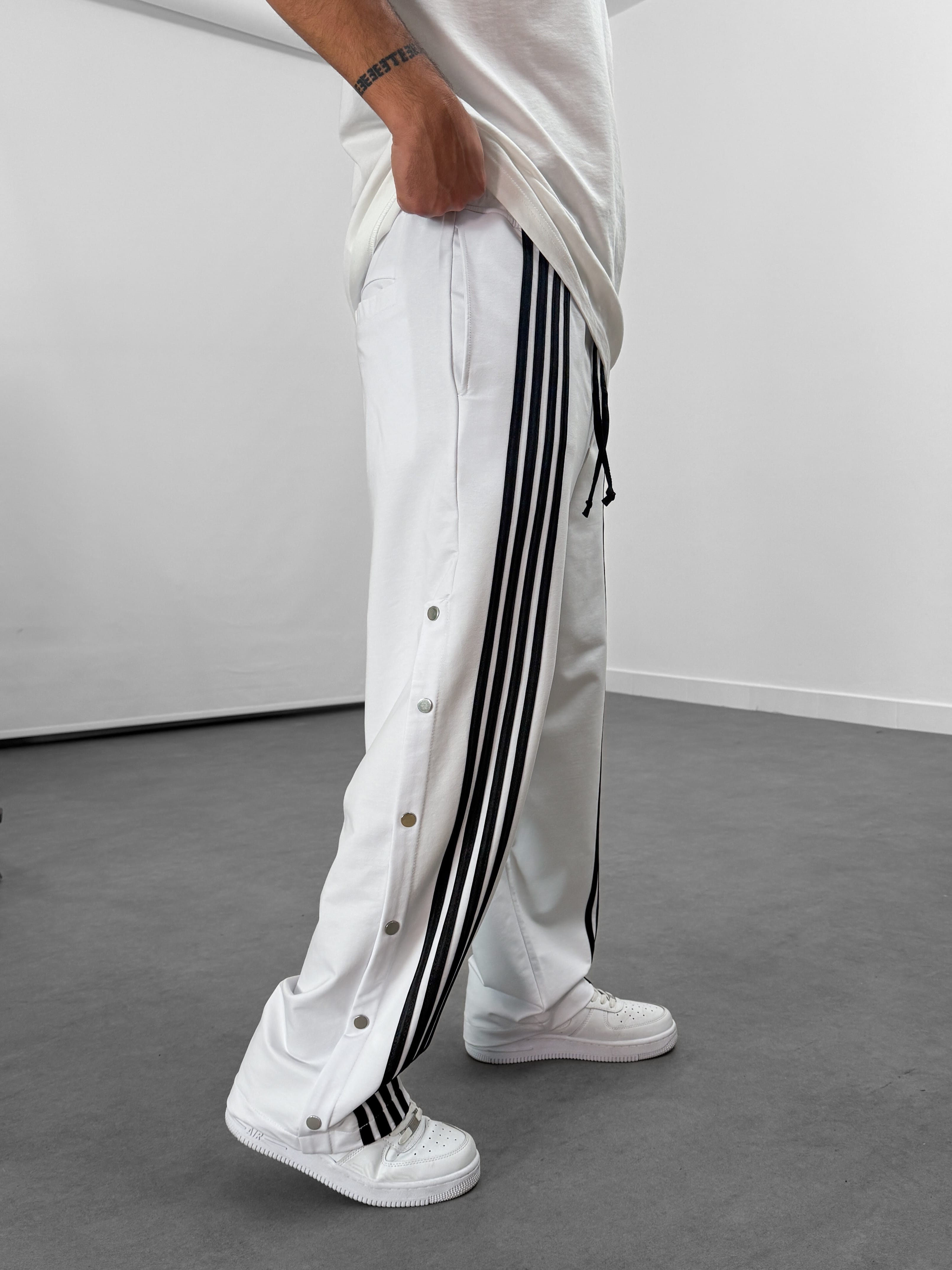 Şeritli Beyaz Erkek Baggy Pantolon