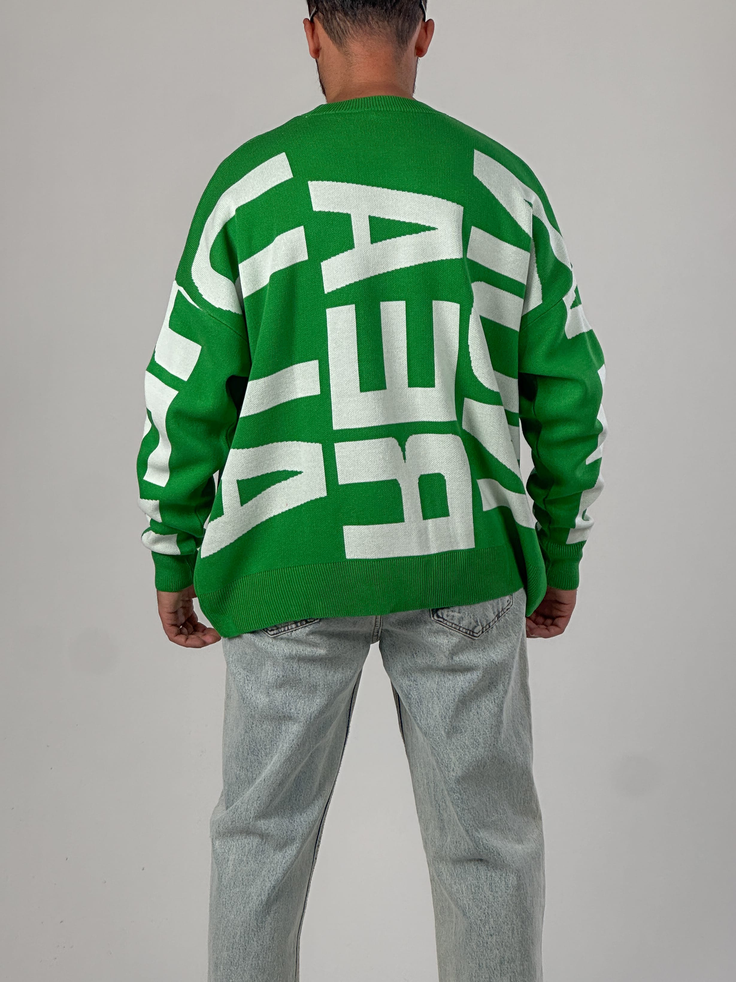 Bold Print Oversize Yeşil Erkek Sweat